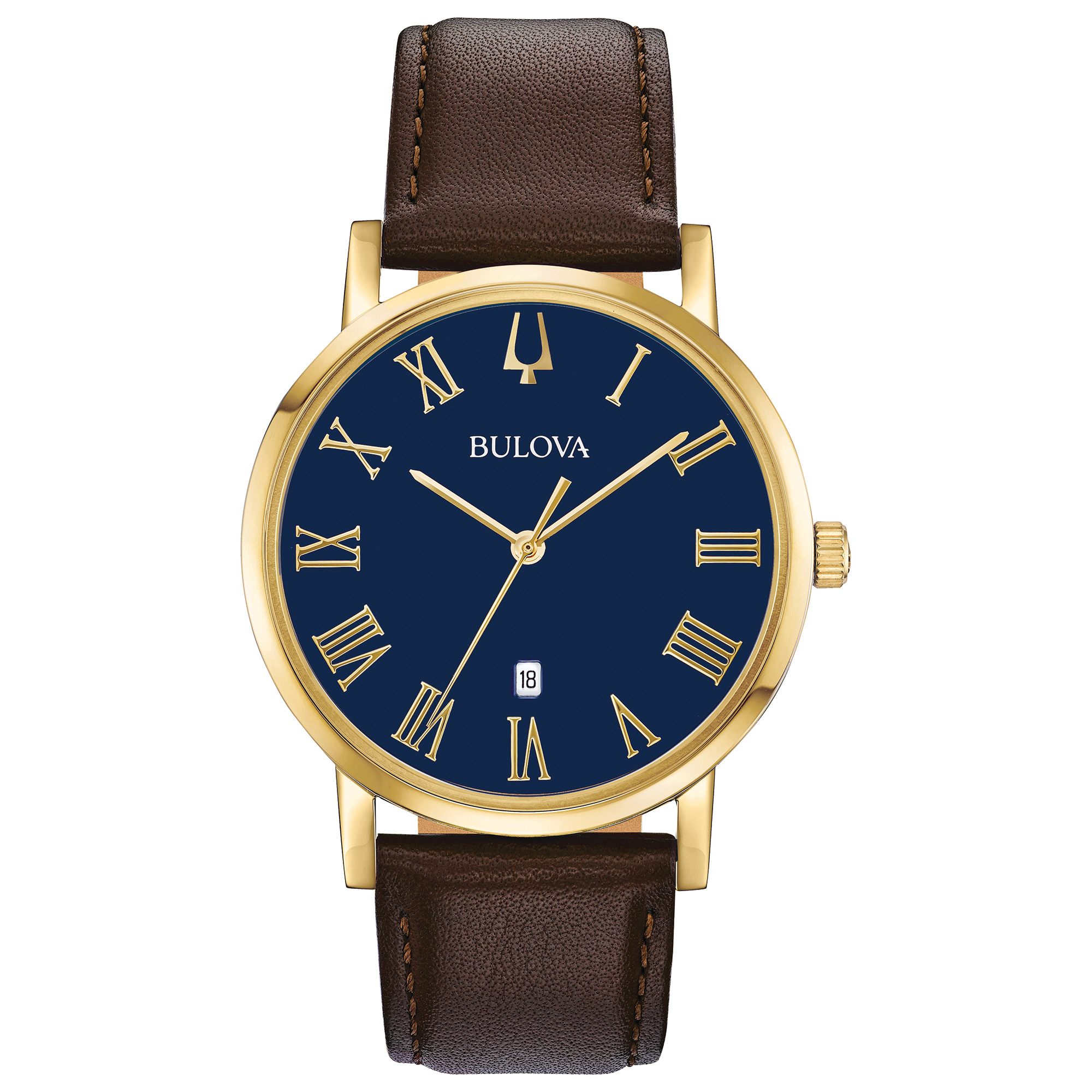 Bulova Men's Classic Gold Tone Case Brown Strap Watch