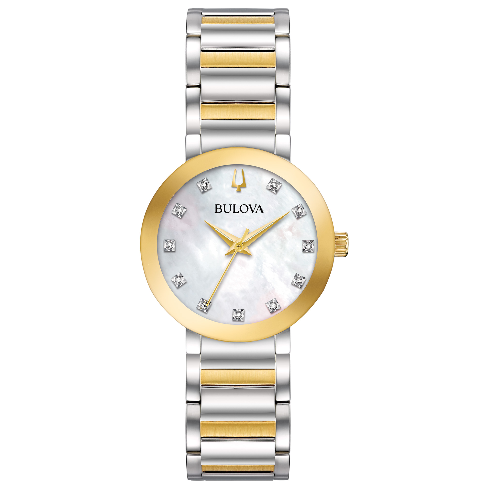 Bulova Ladies' Modern Two Tone Mother Of Pearl Dial With Diamonds Bracelet Watch