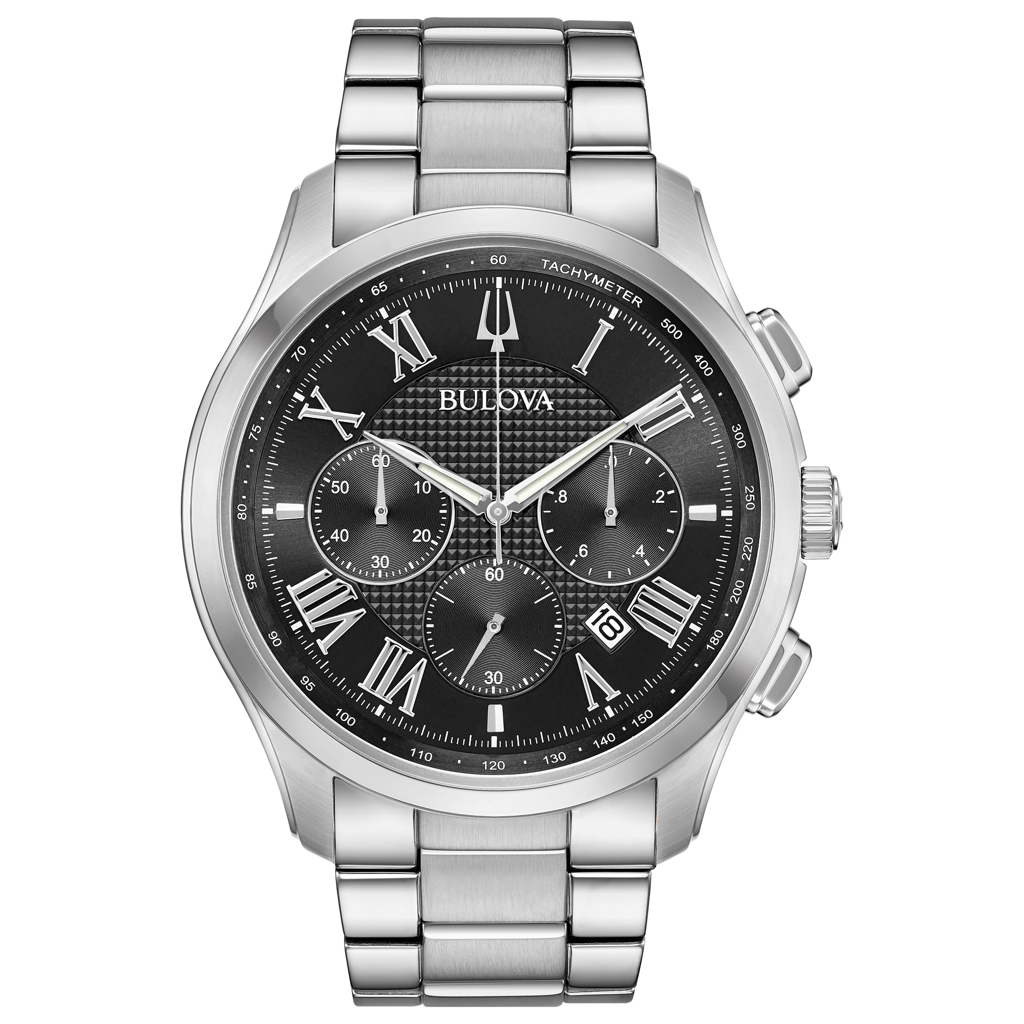 Bulova Men's Classic Chronograph Stainless Steel Black Dial Bracelet Watch