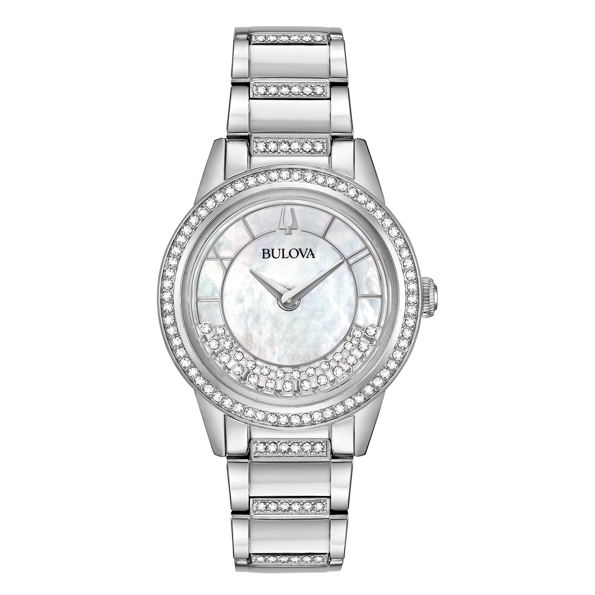 Bulova Ladies' Crystal Motion White Mother Of Pearl Dial Bracelet Watch