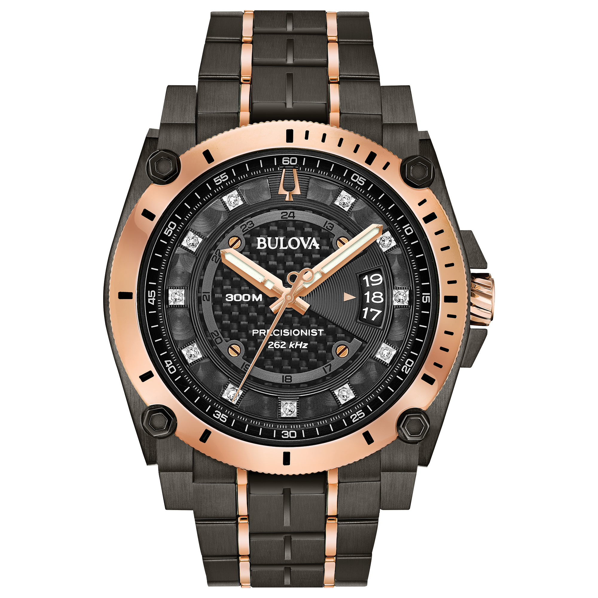 Bulova Men's Diamond Dial Ion Plated Grey with Rose Gold Accents