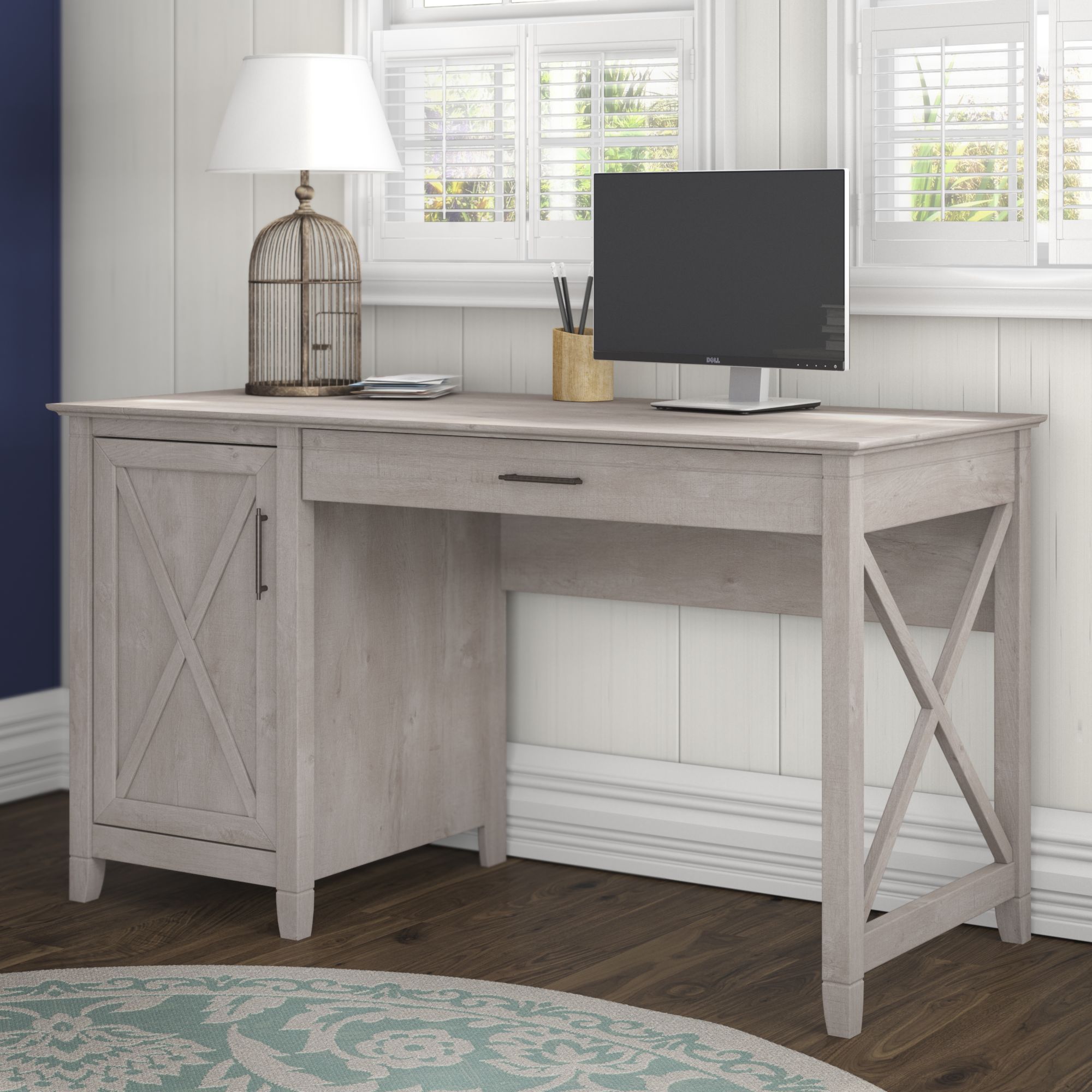 Bush Furniture Key West Collection 54w Single Pedestal Desk In
