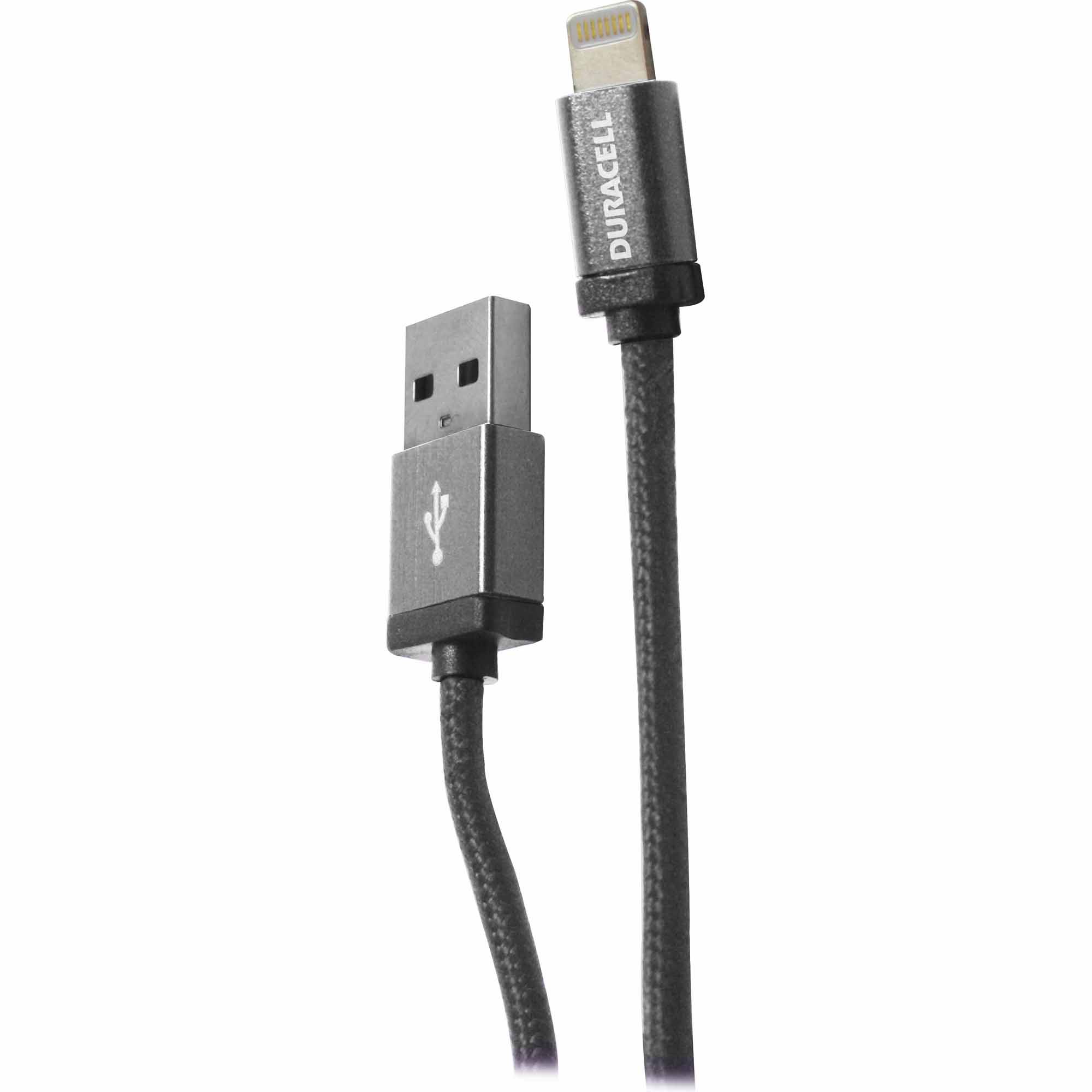 Duracell 10 Ft Fabric Apple Charger Cable Gray