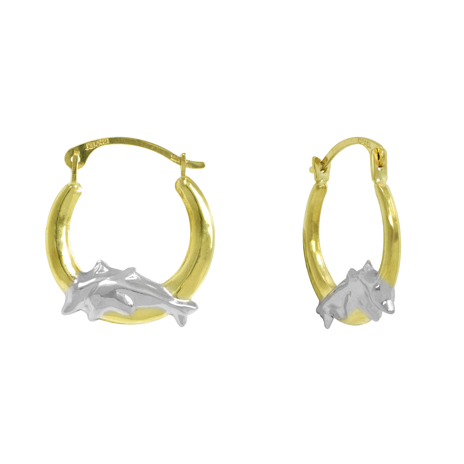 14K Yellow Gold Hoop with Rhodium Dolphin Earrings 14K Yellow Gold Hoop with Rhodium Dolphin Earrings