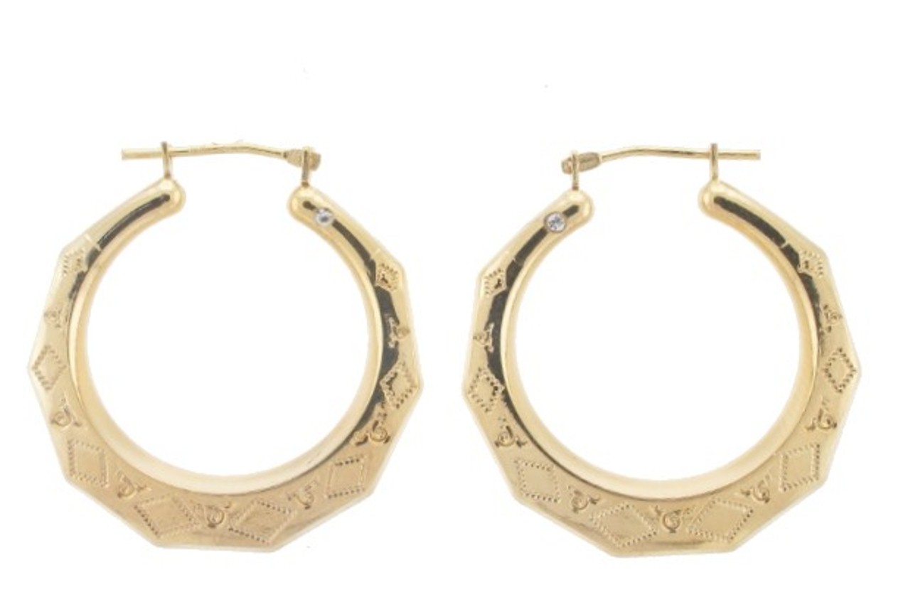 14k Resin Octagon Textured Hoop Earrings 14k Resin Octagon Textured Hoop Earrings