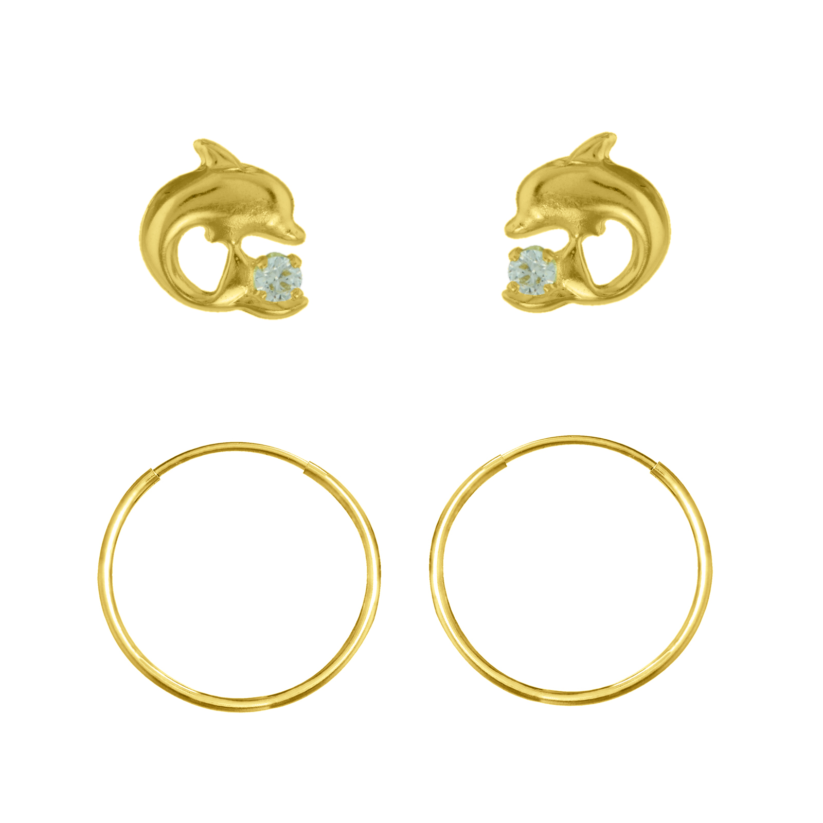 2 PR Set Dolphin W/Cubic Zirconia & 10MM Endless Hoop Earrings 2 PR Set Dolphin W/Cubic Zirconia & 10MM Endless Hoop Earrings