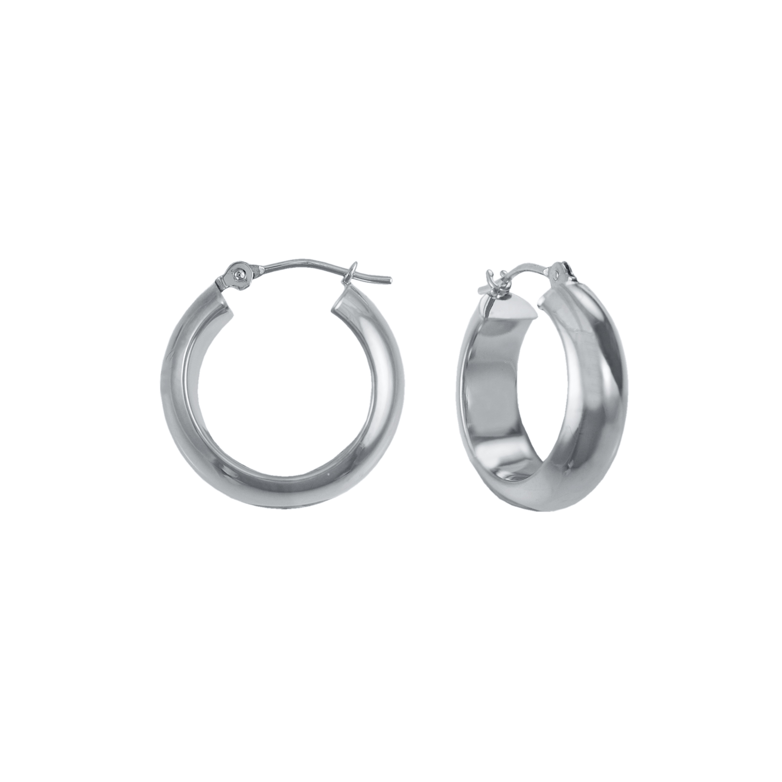4X15MM 1/2 Round White Gold Hoop Earrings, Yellow 4X15MM 1/2 Round White Gold Hoop Earrings, Yellow