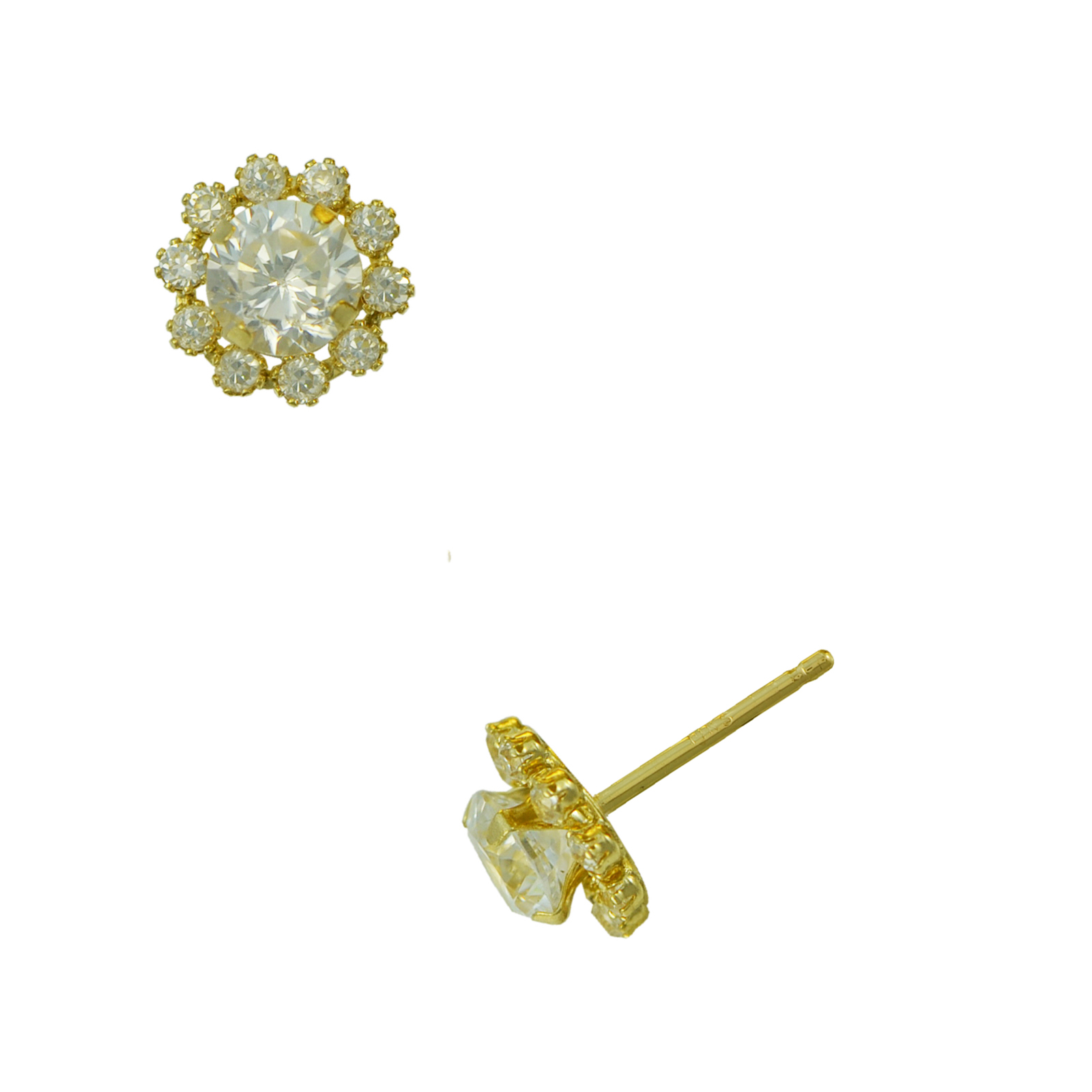 Flower Cubic Zirconia Gold Cluster Earrings, Yellow Flower Cubic Zirconia Gold Cluster Earrings, Yellow