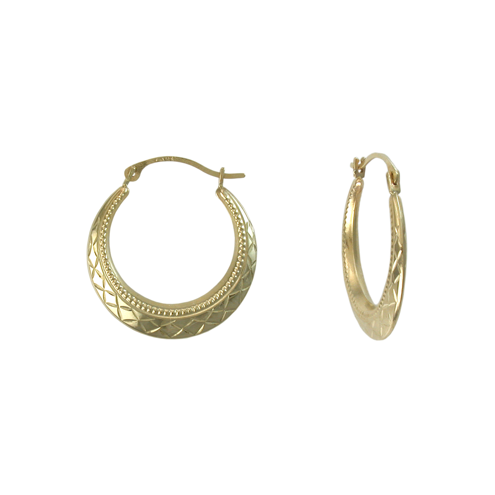 14K Yellow Gold Round Diamond Cut Beaded Hoop Earrings 14K Yellow Gold Round Diamond Cut Beaded Hoop Earrings