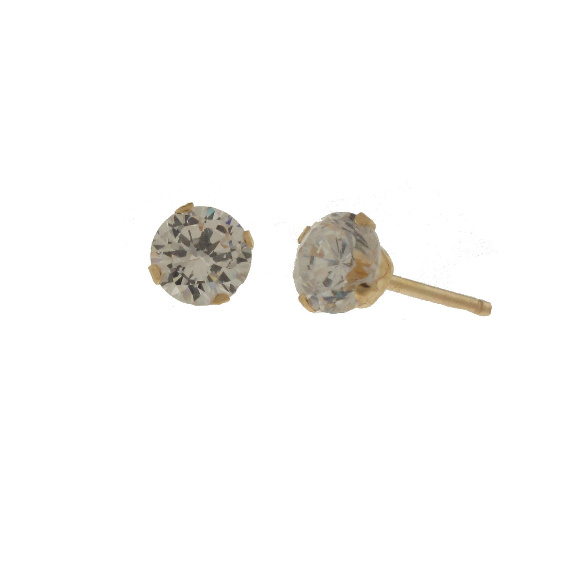 10kt 5mm Round Cubic Zirconia Stud Earring, Clear 10kt 5mm Round Cubic Zirconia Stud Earring, Clear
