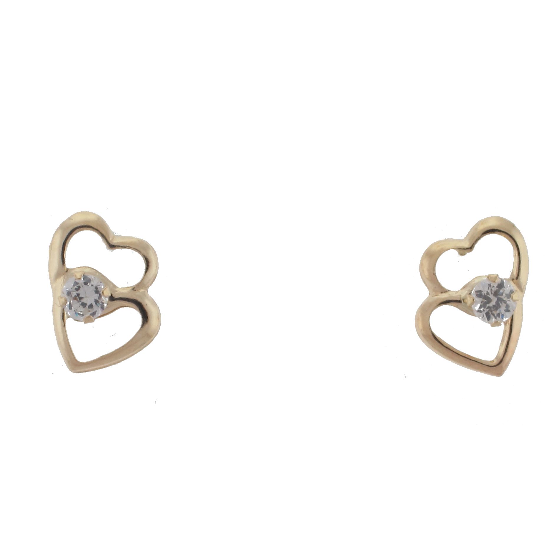 10kt Cubic Zirconia Double Heart Earrings, Clear 10kt Cubic Zirconia Double Heart Earrings, Clear