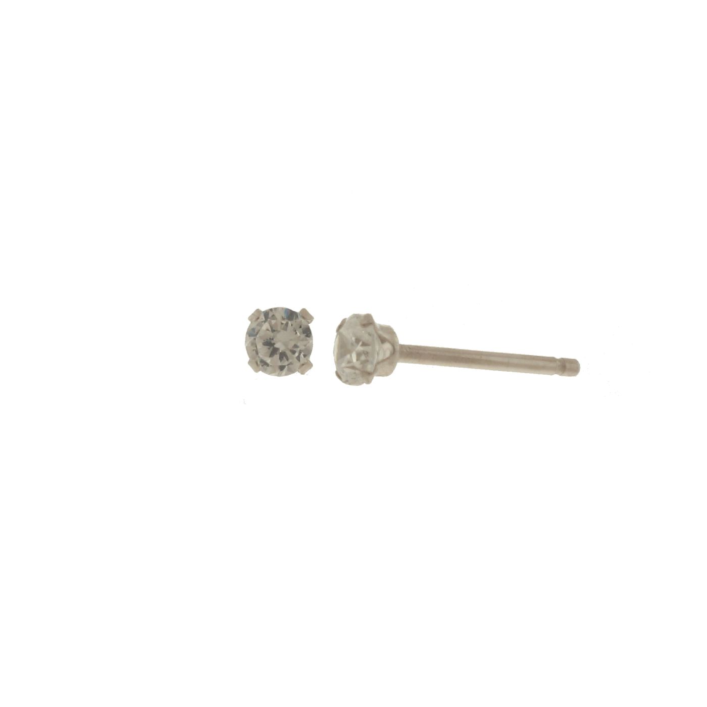 10kt 3mm White Gold Cubic Zirconia Earring, Clear 10kt 3mm White Gold Cubic Zirconia Earring, Clear