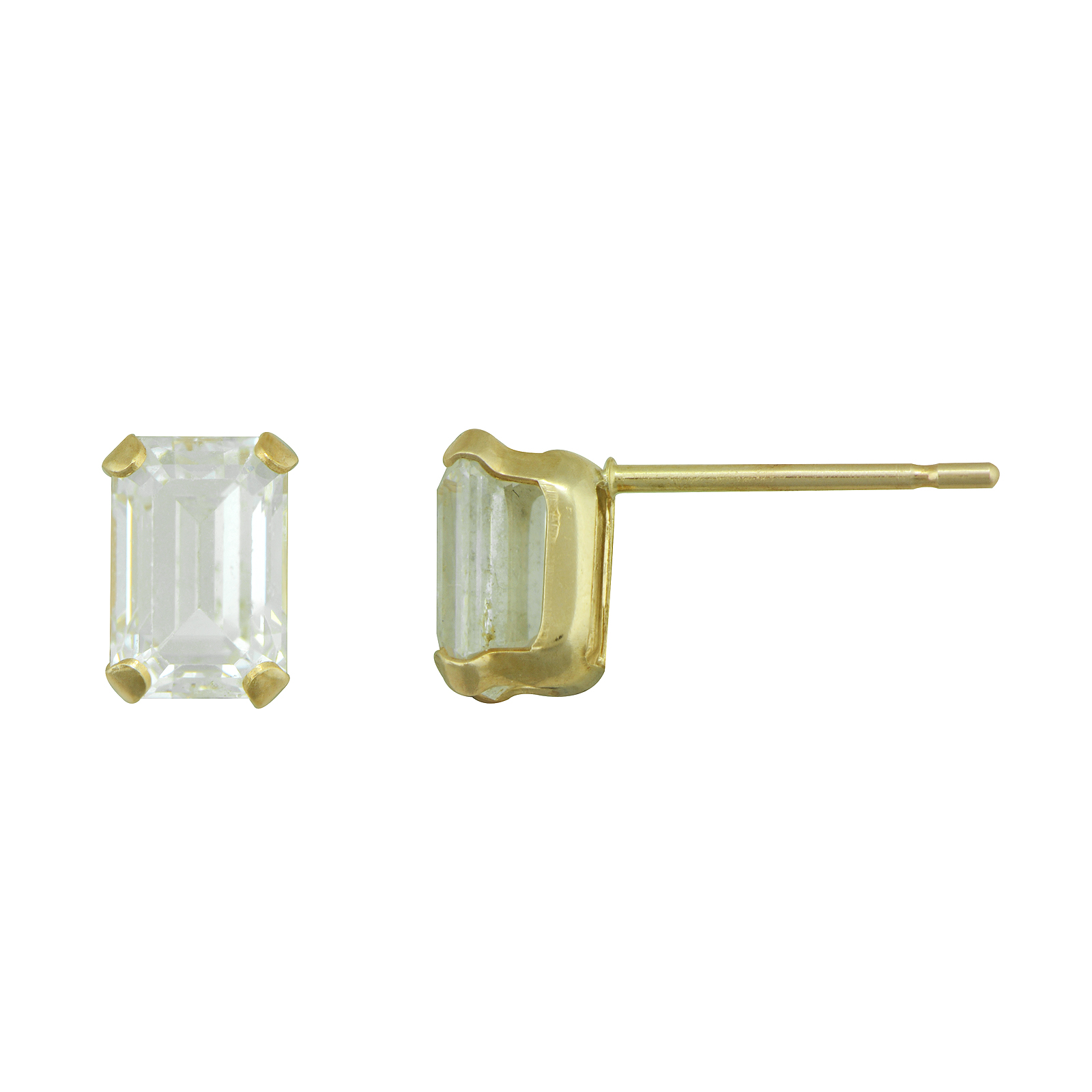 10KT Emerald Cut Cubic Zirconia Stud with Gold Filled Cluth Earrings