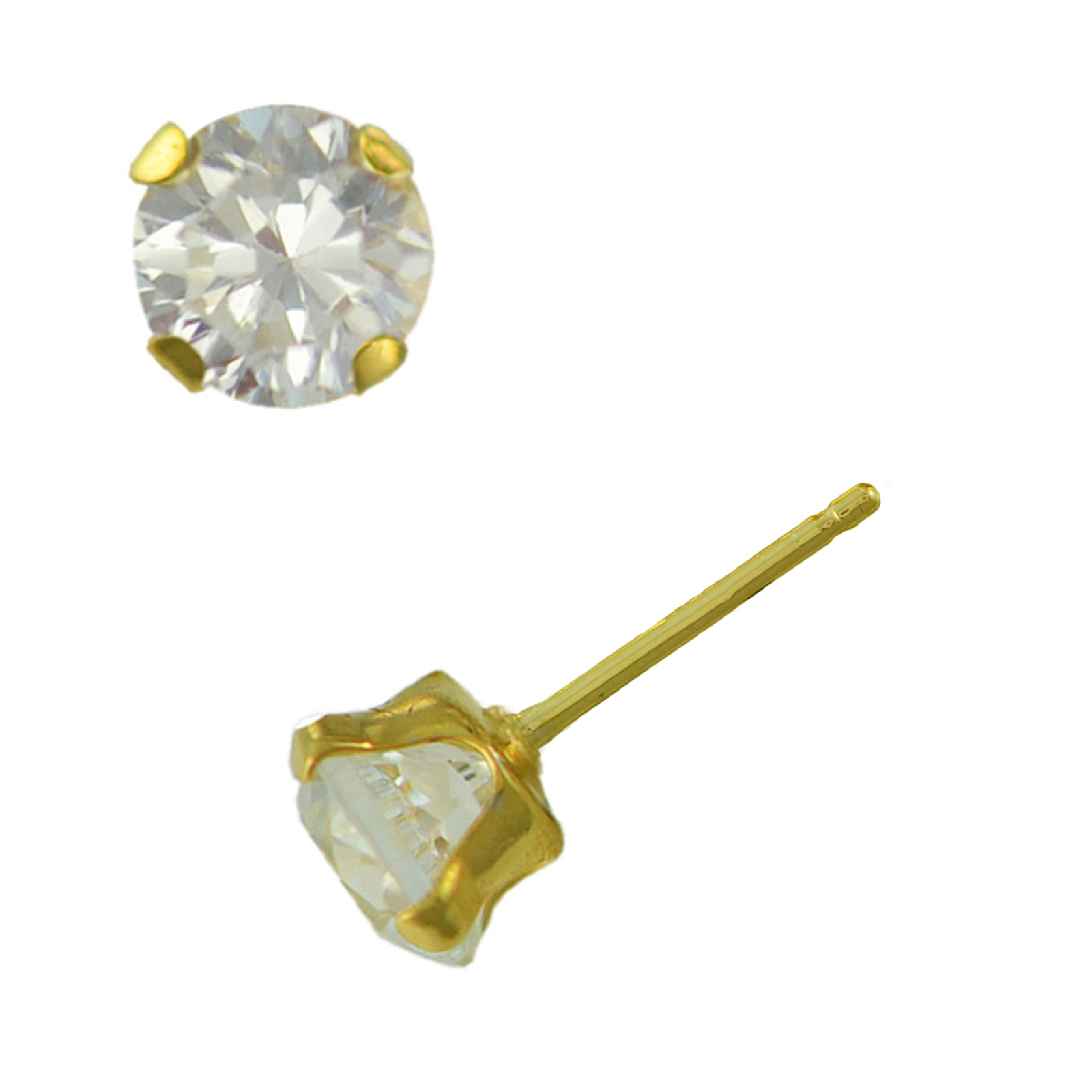 14K Yellow Gold 6.5 MM Round White Cubic Zirconia Earrings 14K Yellow Gold 6.5 MM Round White Cubic Zirconia Earrings