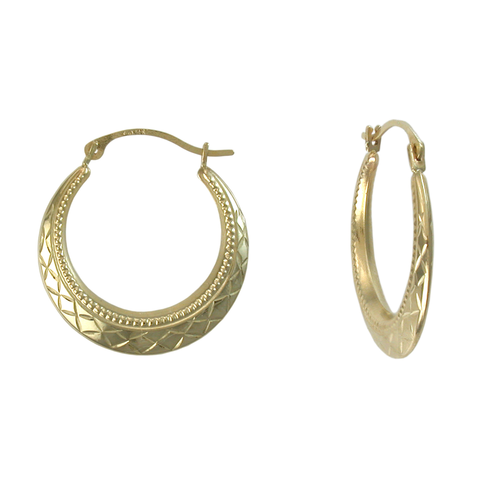 14K Yellow Gold Diamond Cut Beaded Hoop Earrings 14K Yellow Gold Diamond Cut Beaded Hoop Earrings