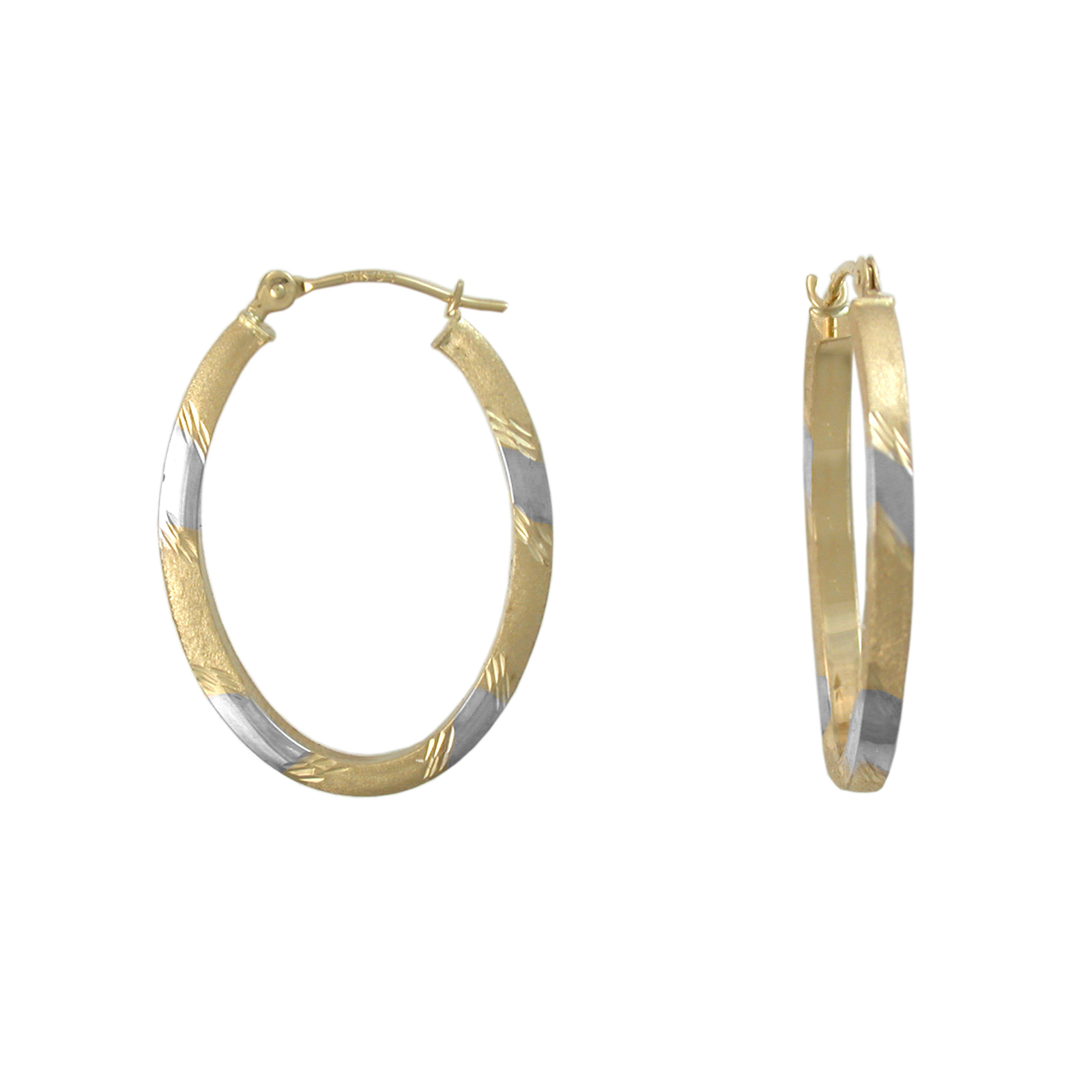 14K Two Tone Diamond Cut Hoop Earrings 14K Two Tone Diamond Cut Hoop Earrings