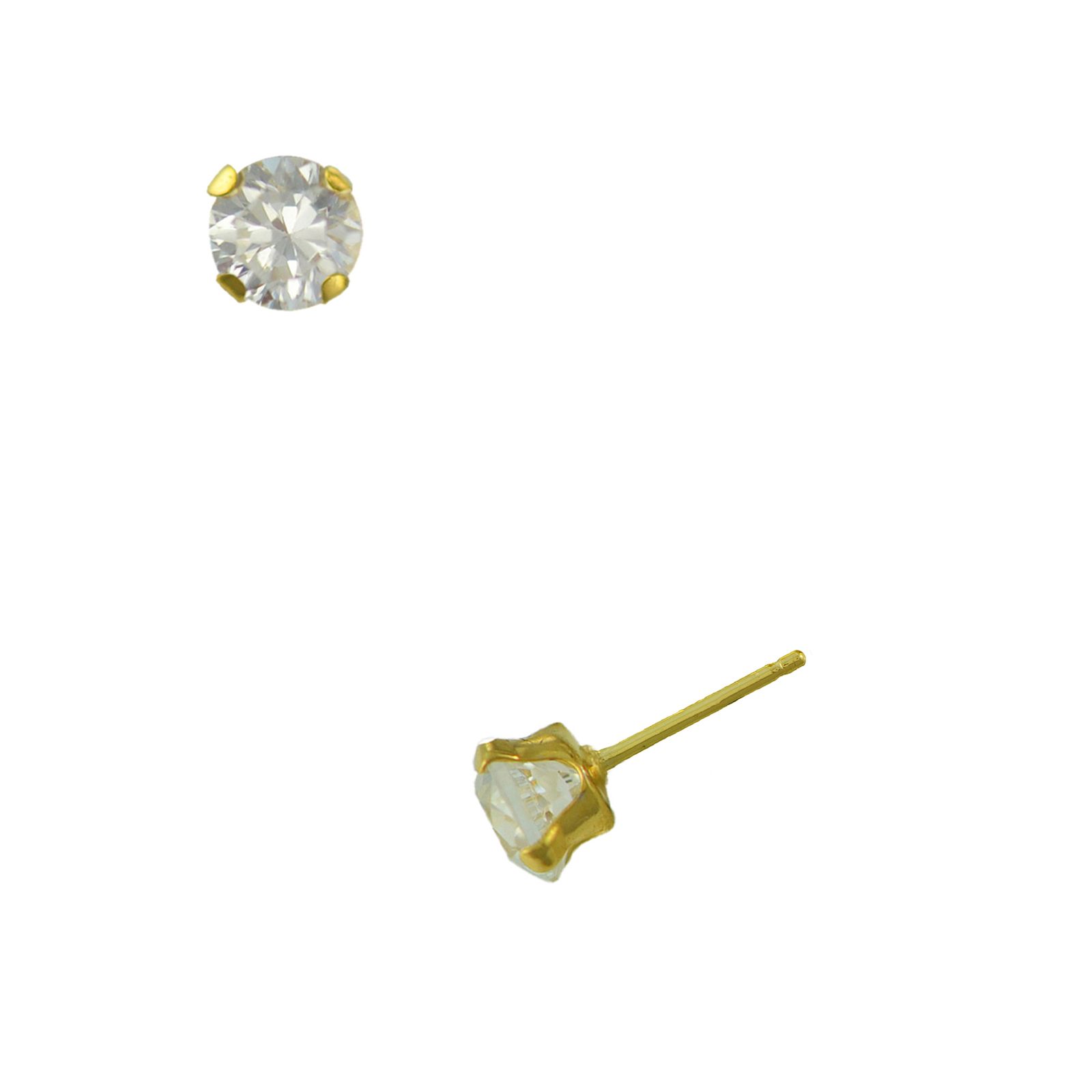 14K Yellow Gold 4MM Round White Cubic Zirconia Earrings 14K Yellow Gold 4MM Round White Cubic Zirconia Earrings
