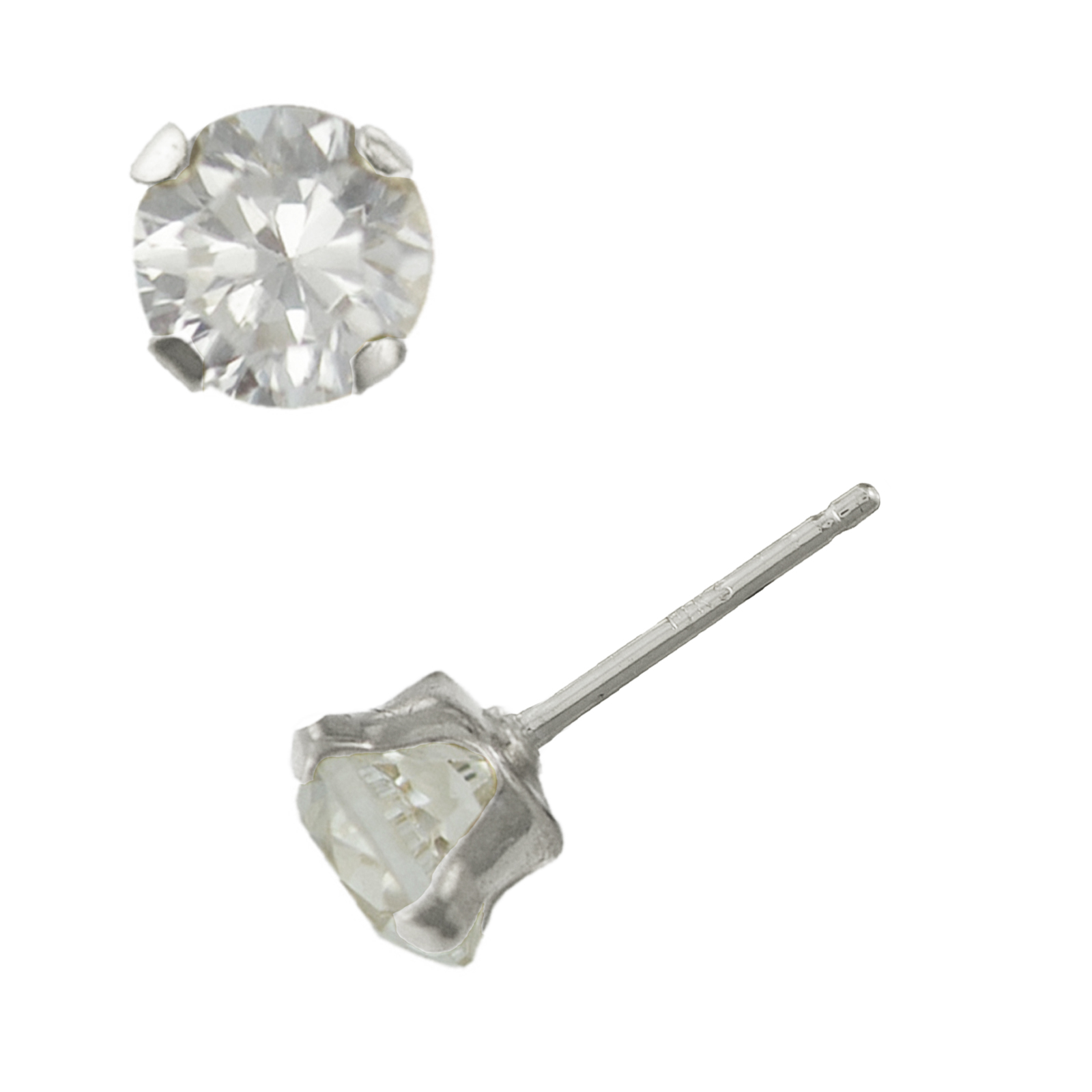 14K White Gold 6.5MM Round White Cubic Zirconia Earrings, Yellow 14K White Gold 6.5MM Round White Cubic Zirconia Earrings, Yellow