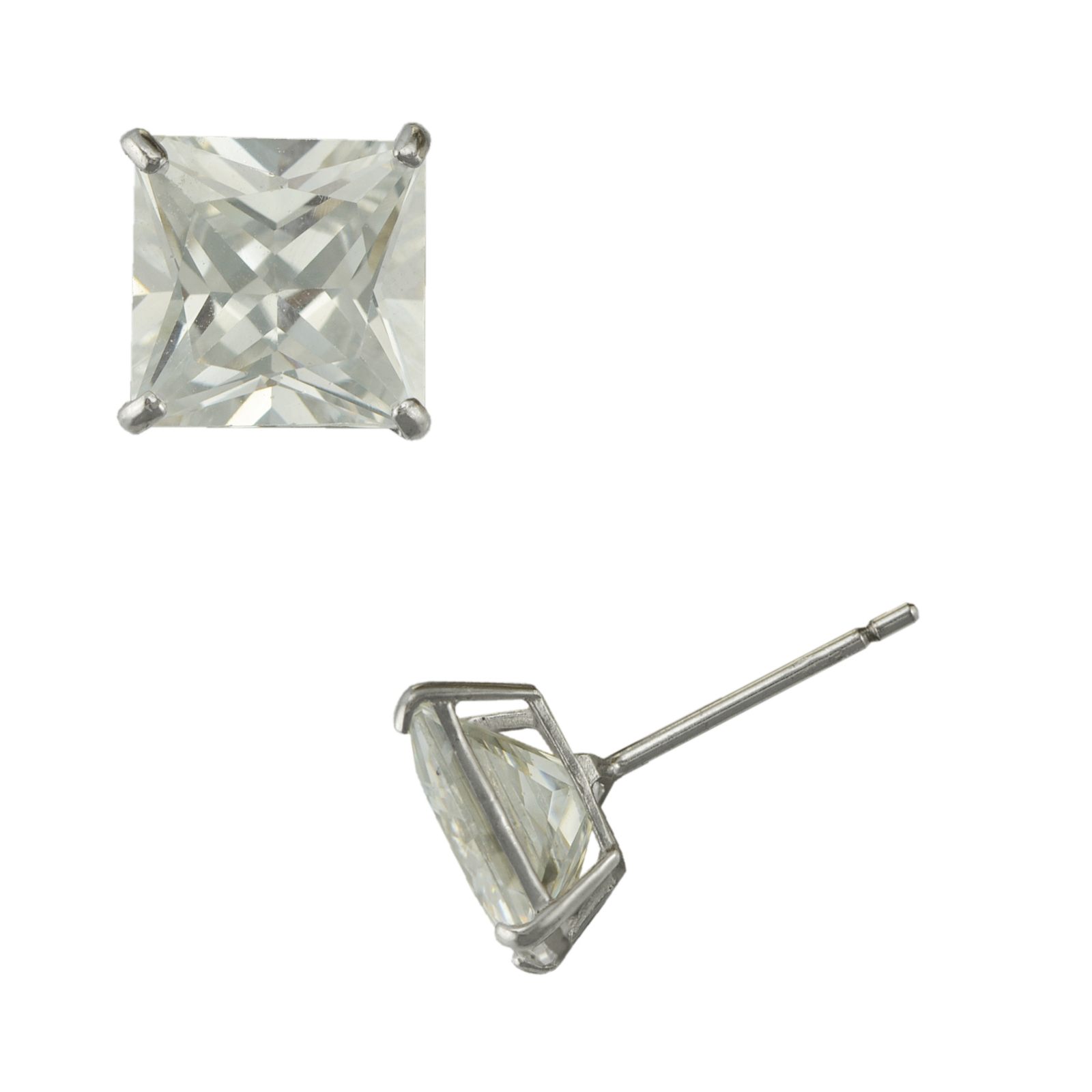 14K White Gold 7MM Square White Cubic Zirconia Earrings, Yellow 14K White Gold 7MM Square White Cubic Zirconia Earrings, Yellow