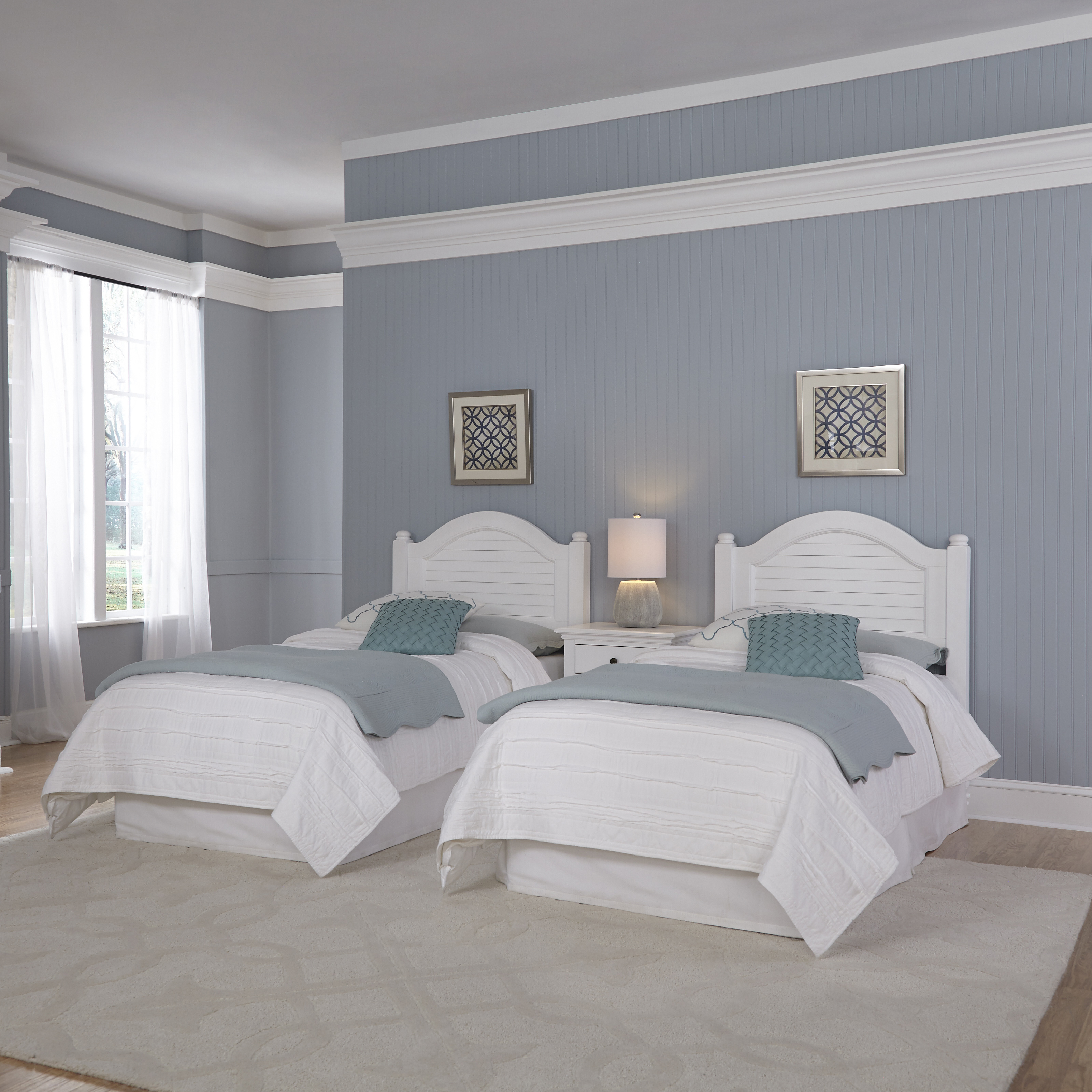 Home Styles Bermuda White Two Twin Headboards and Night Stand