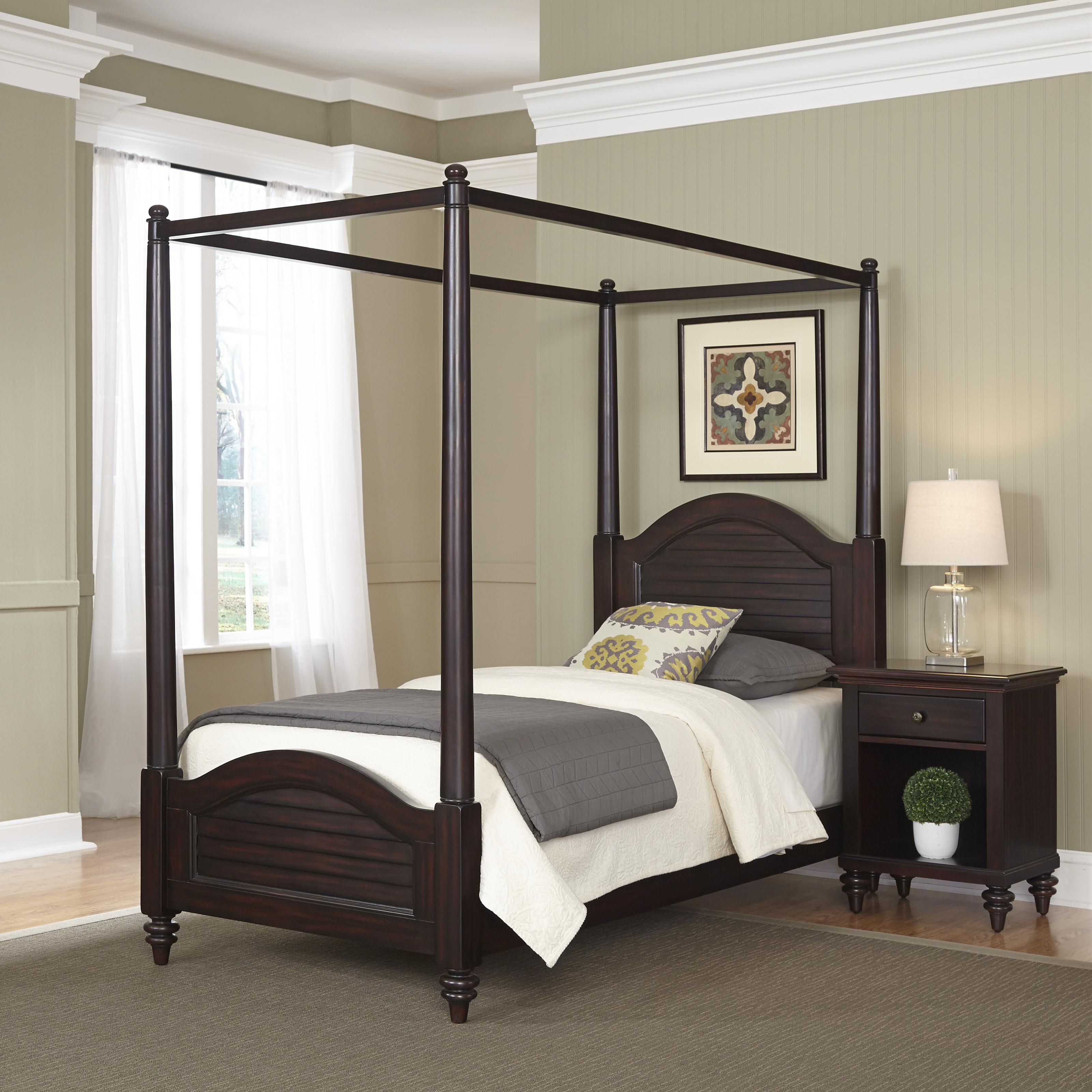 Home Styles Bermuda Espresso Twin Canopy Bed and Night Stand   Home
