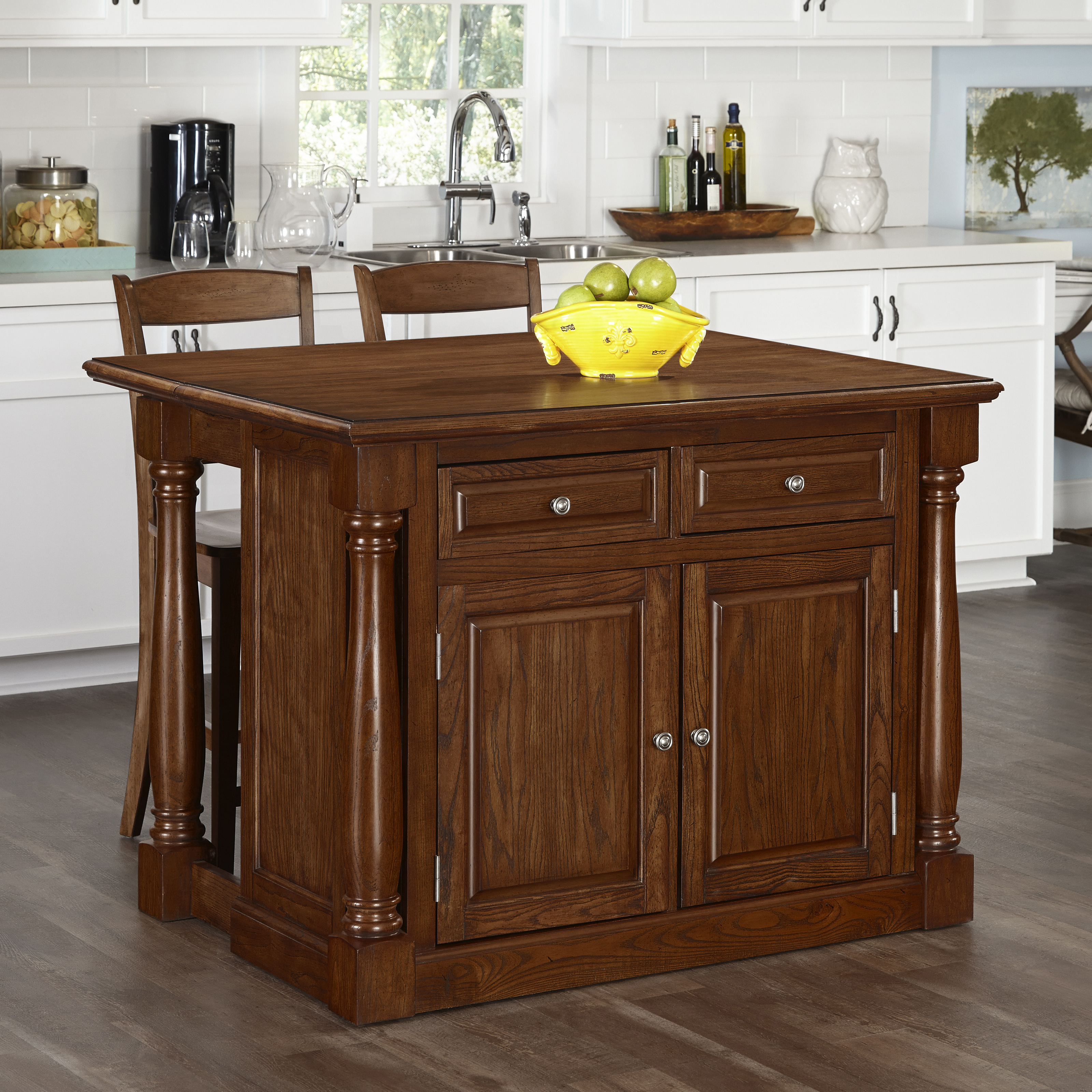 Home Styles Monarch Oak Kitchen Island And Two Stools