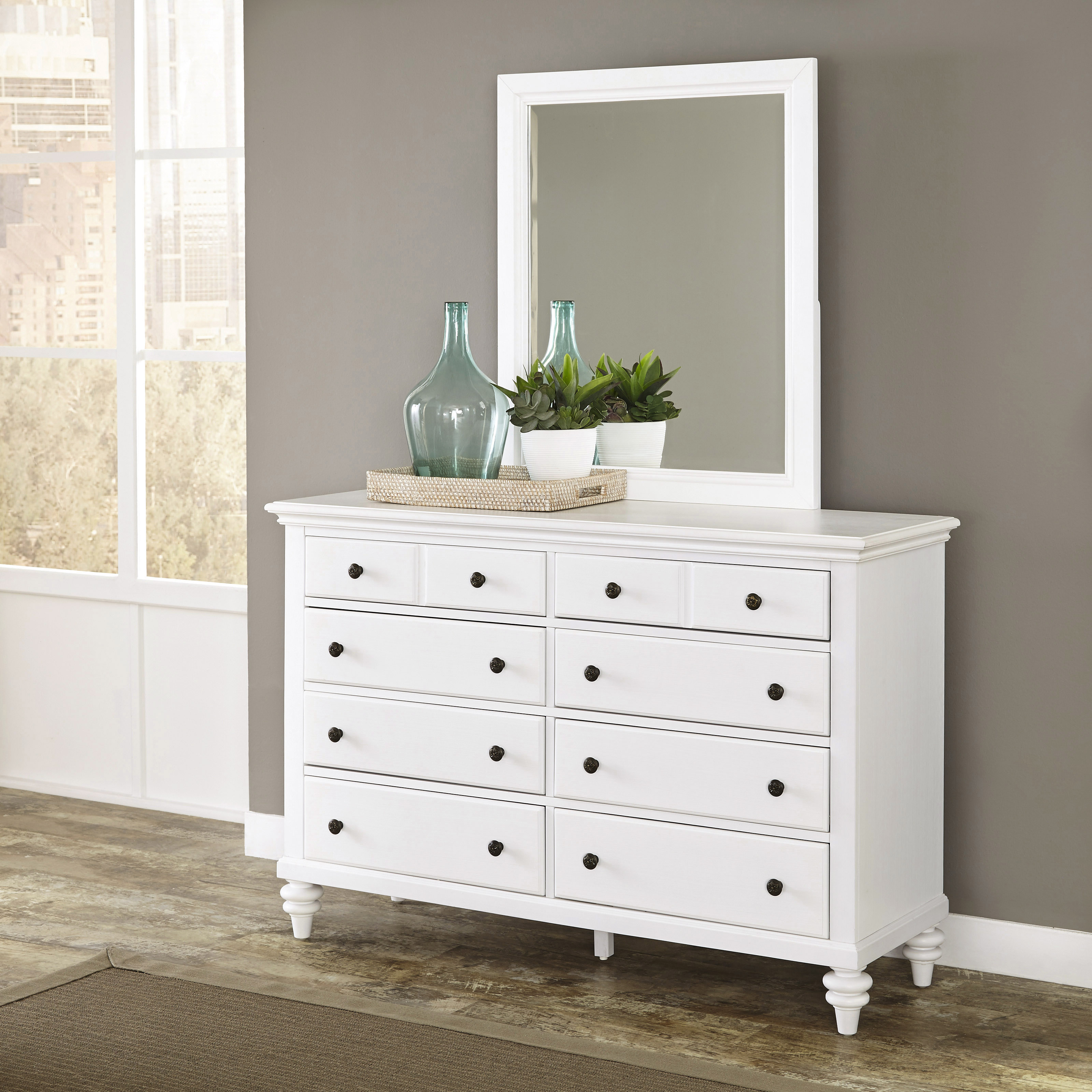 Home Styles Bermuda Brushed White Dresser and Mirror