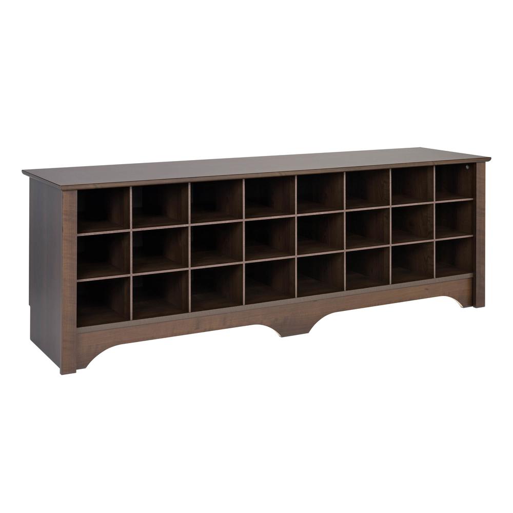 Prepac  24 pair Entryway Shoe Storage Cubby Bench, Multiple Finishes