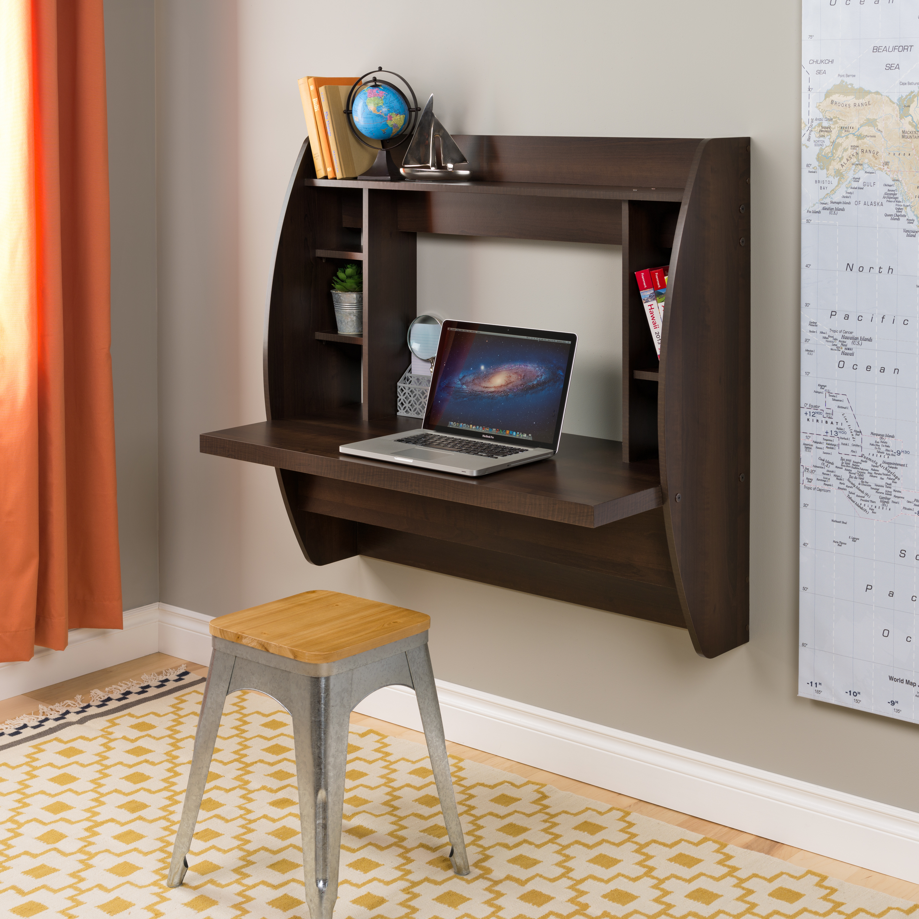 Prepac Espresso Floating Desk With Storage