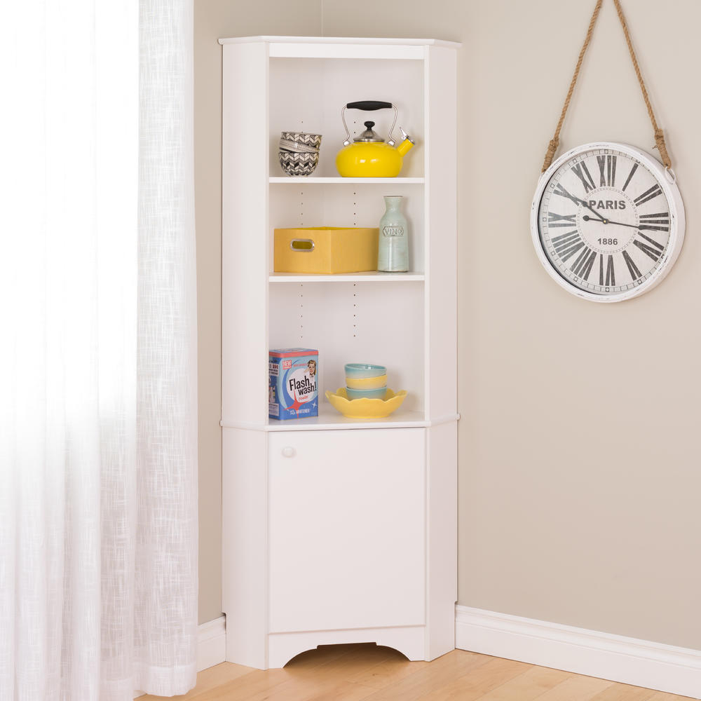 Prepac Elite White Tall 1-Door Corner Storage Cabinet