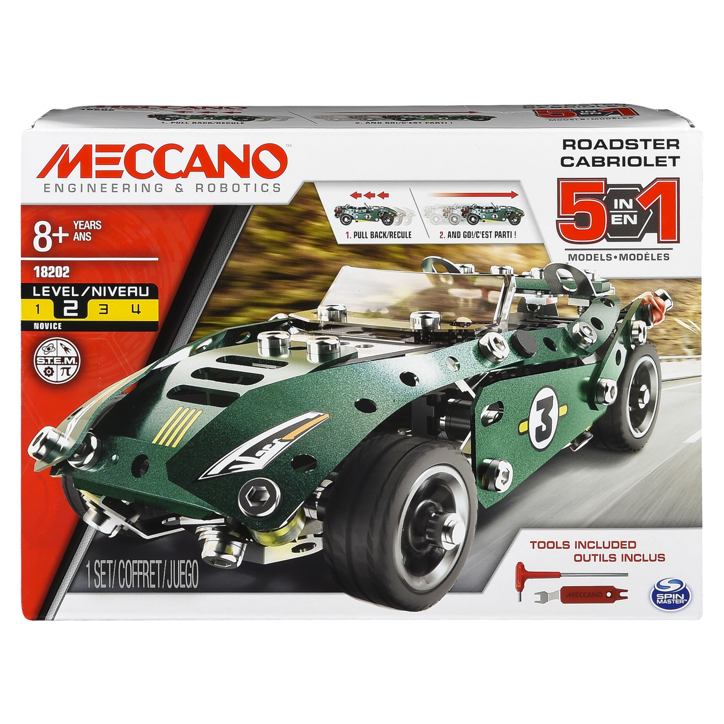 Meccano Roadster Pull Back Toy Car Building Kit