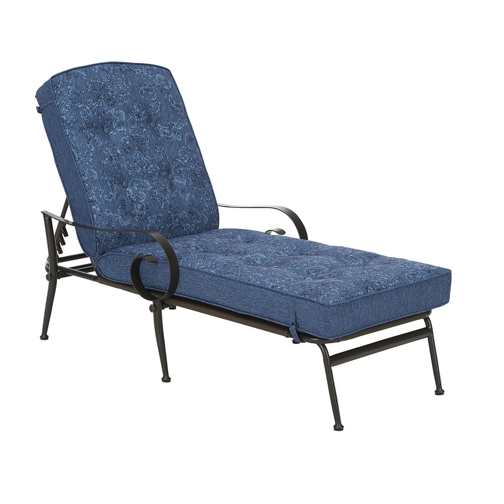 Jaclyn Smith Centralia Cushion Patio Chaise Lounge - Blue Reversible Cushion