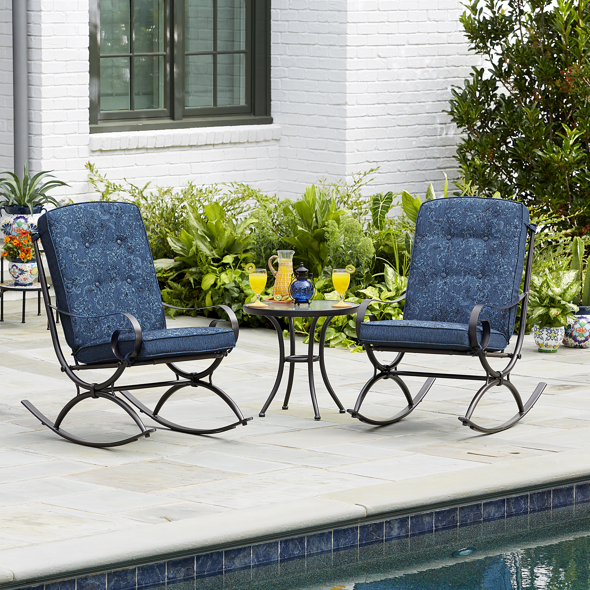 Jaclyn Smith Centralia 3Piece Rocking Patio Bistro Set Blue