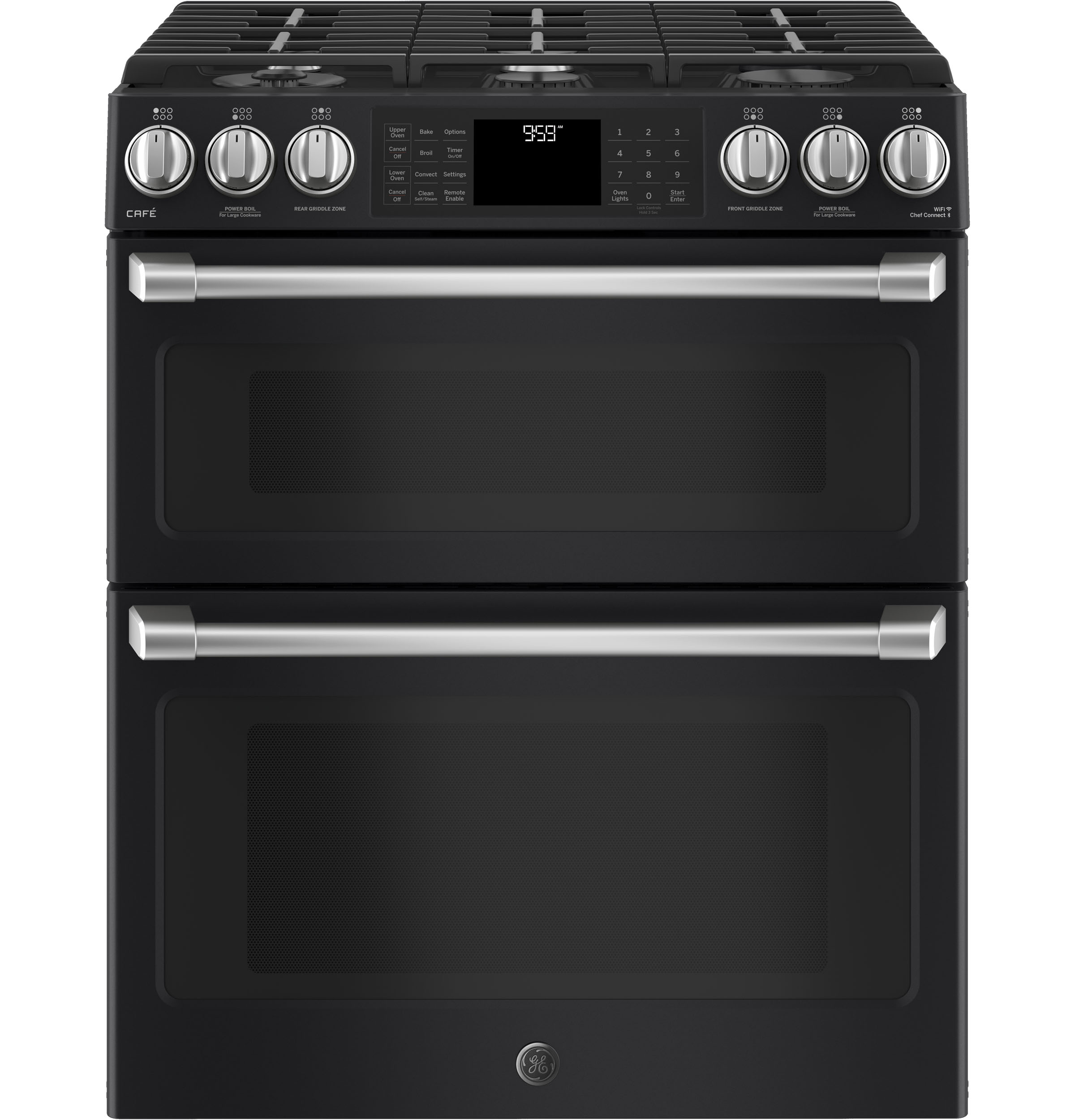 GE Cafe Series CGS995EELDS 30" SlideIn Gas Double Oven with Convection Range Black Slate