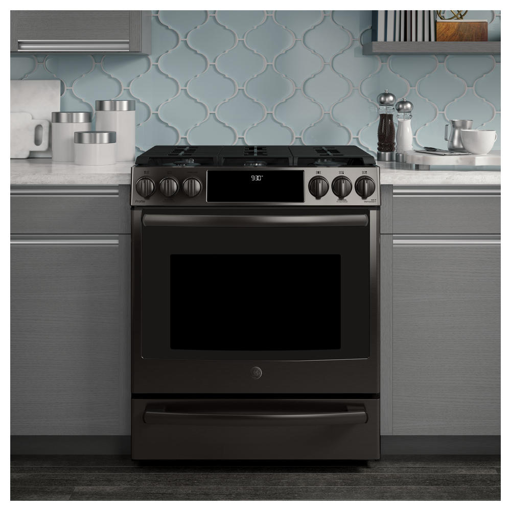 GE Profile Series PGS930BELTS 30" SlideIn Gas Range Black Stainless