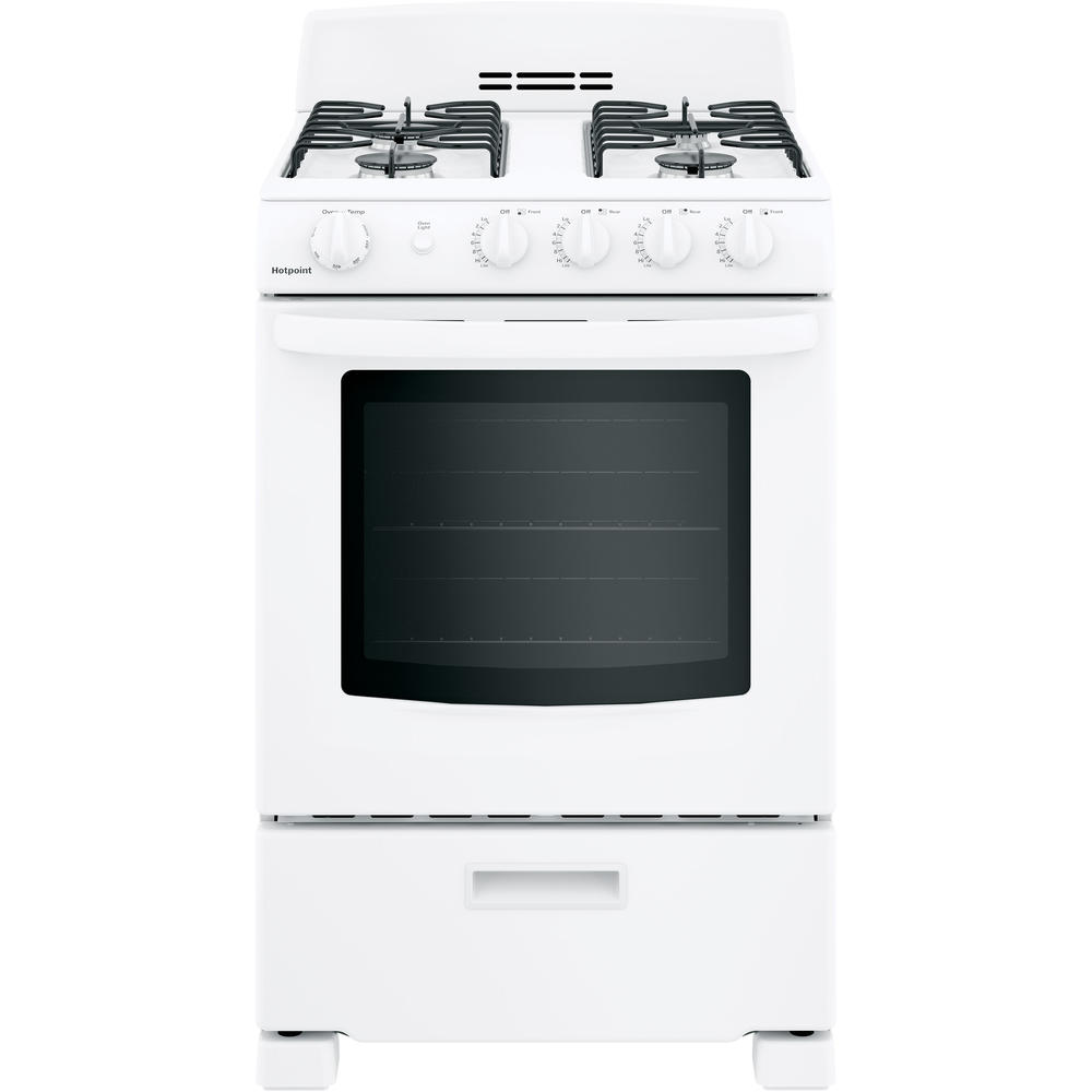 Hotpoint RGAS300DMWW 24" FrontControl FreeStanding Gas Range White