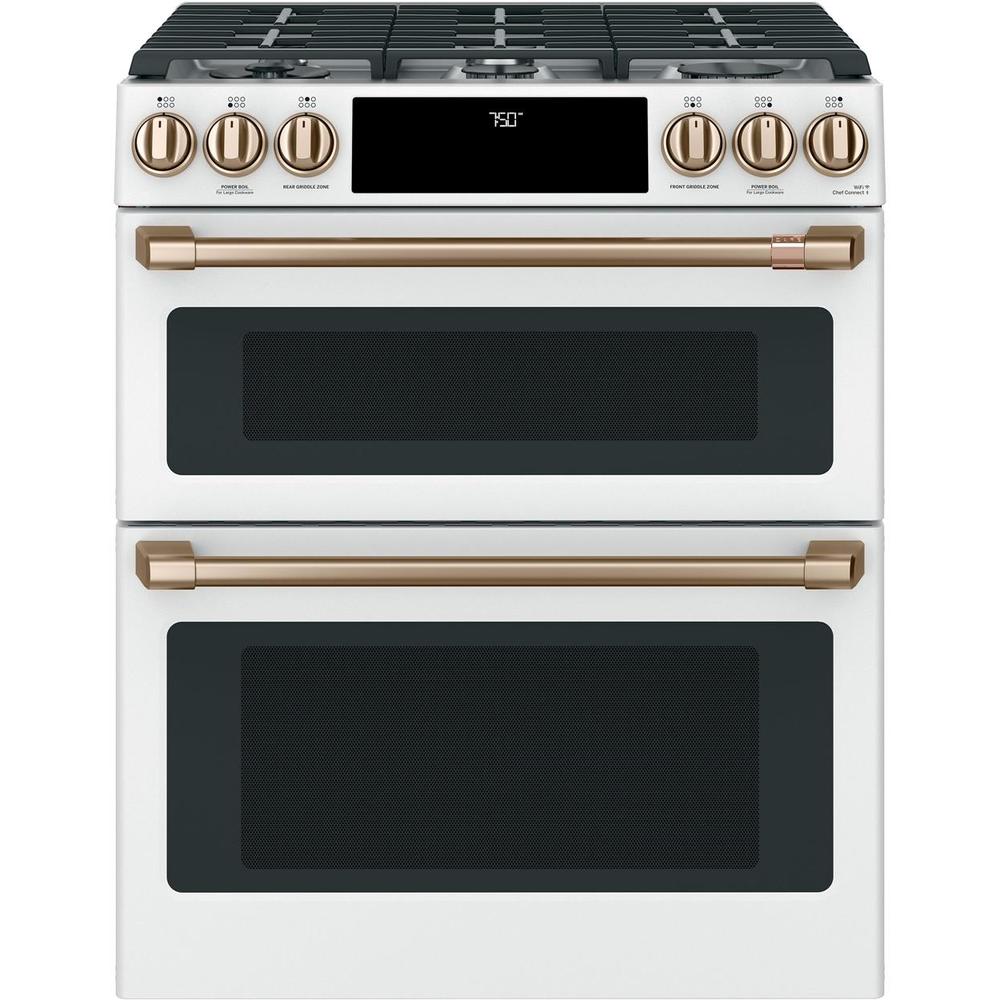 GE Cafe CGS750P4MW2 30" Slide-In Gas Double Oven with Convection Range - Matte White