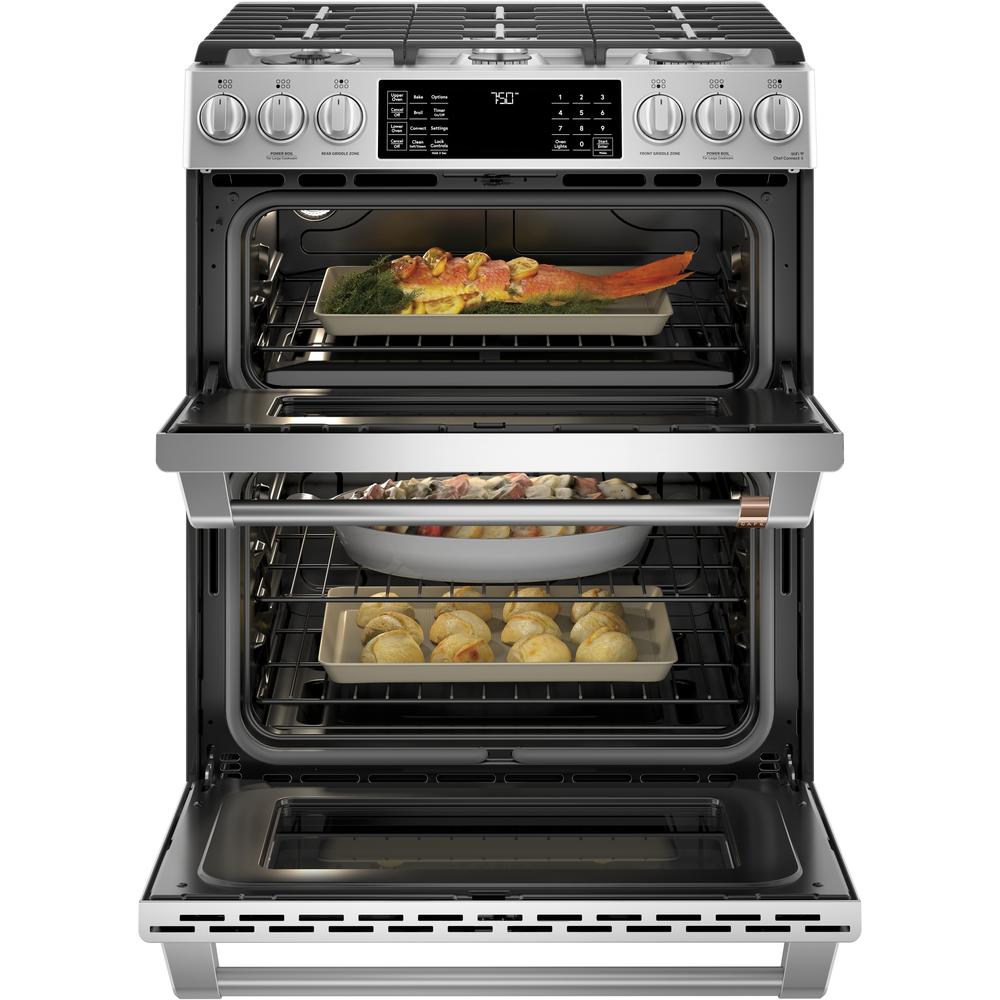 GE Cafe CGS750P2MS1 30" Slide-In Gas Double Oven with Convection Range - Stainless Steel