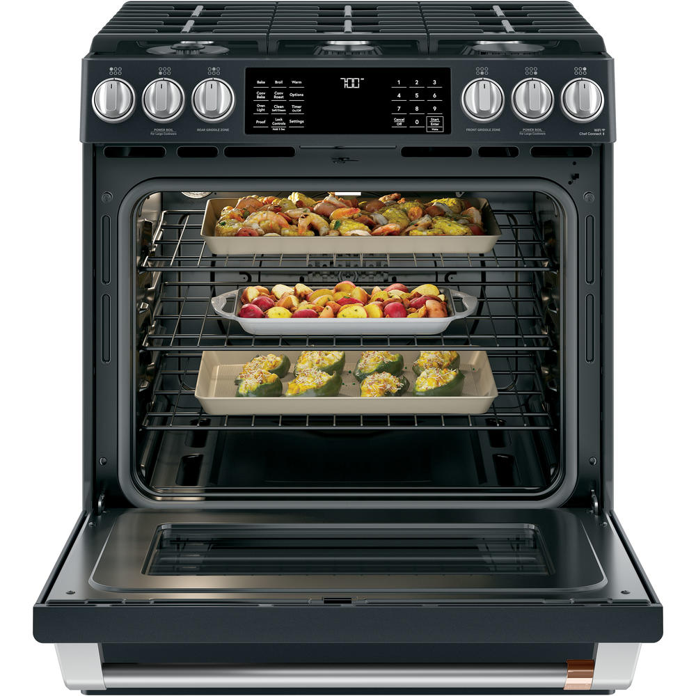 GE Cafe CGS700P3MD1 30" Slide-In Gas Oven with Convection Range - Matte Black