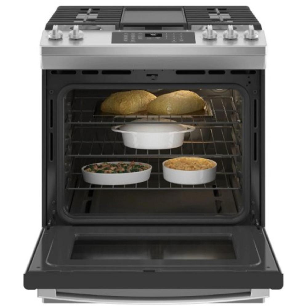 GE Appliances JGS760SPSS 30" 5.6 cu.ft. Stainless Steel Slide-In Gas Range with 5 Sealed Burners and Air Fryer