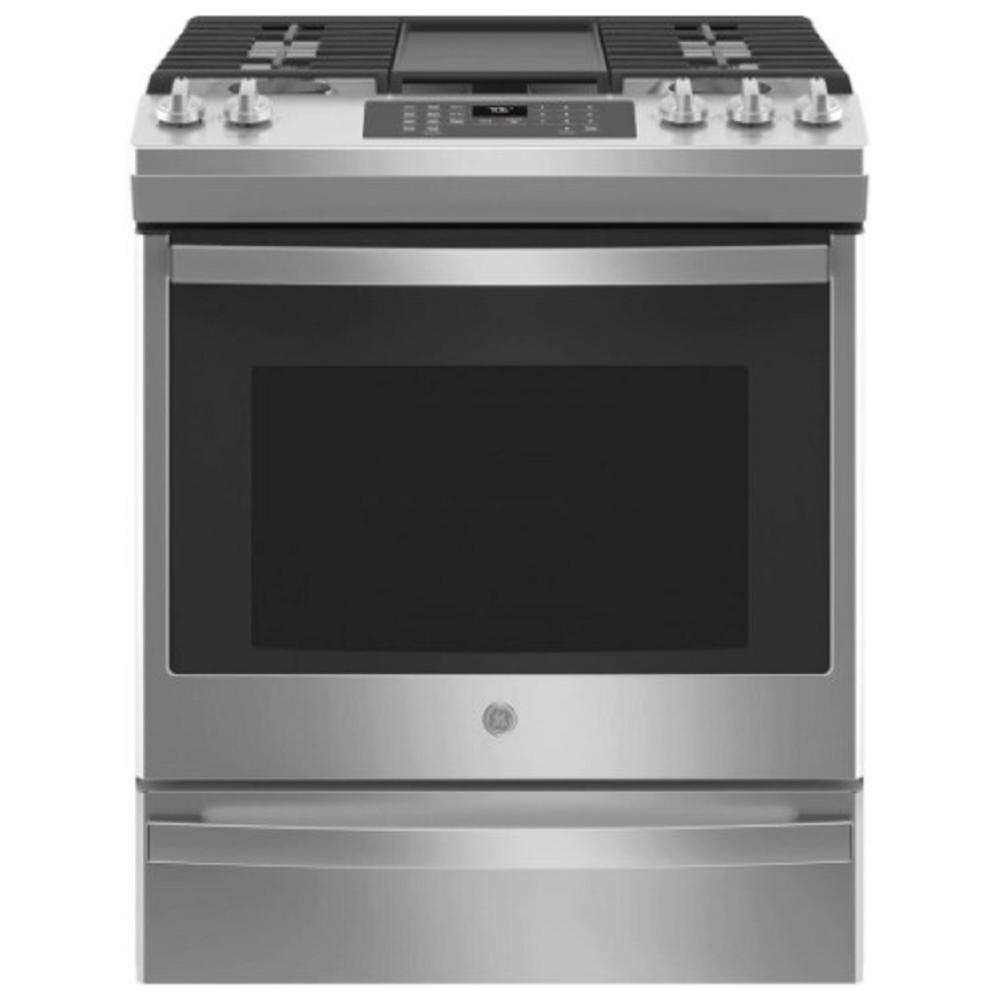 GE Appliances JGS760SPSS 30" 5.6 cu.ft. Stainless Steel Slide-In Gas Range with 5 Sealed Burners and Air Fryer