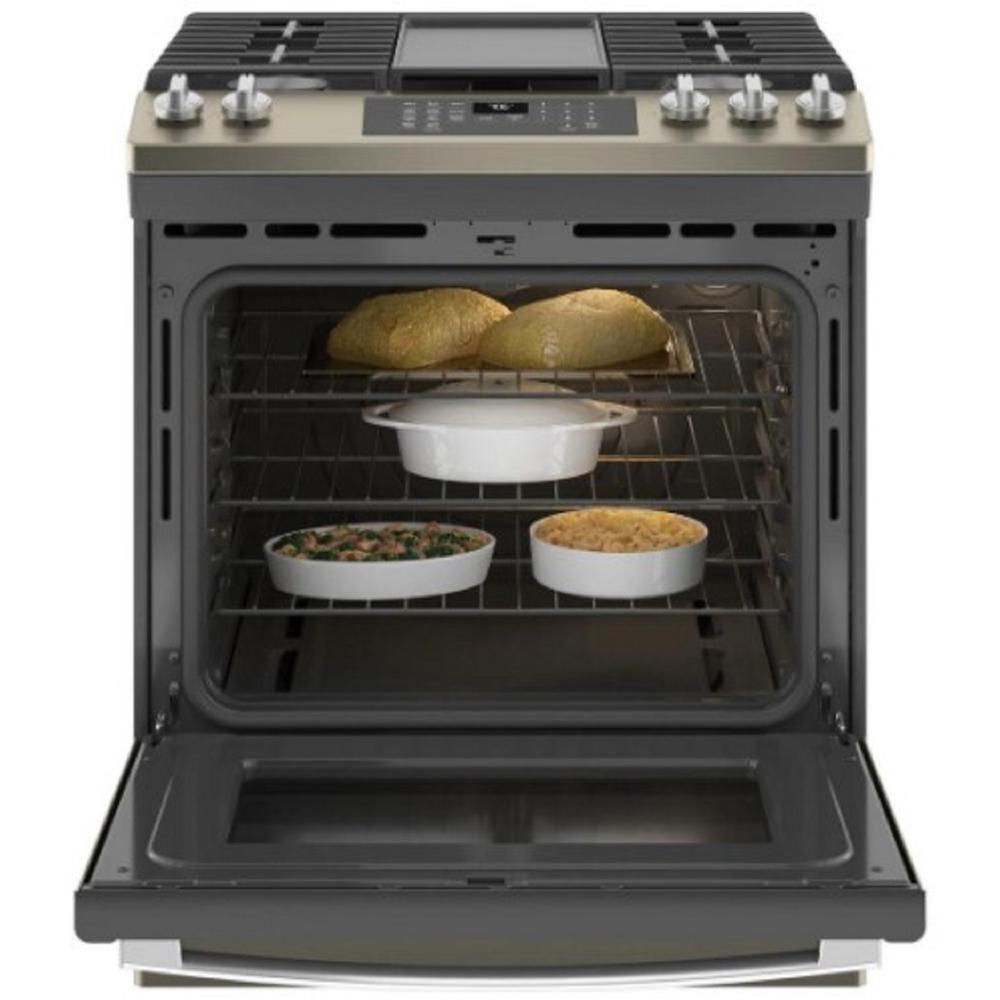 GE Appliances JGS760EPES 30" 5.6 cu.ft. Slate Slide-In Gas Range with 5 Sealed Burners and Air Fryer
