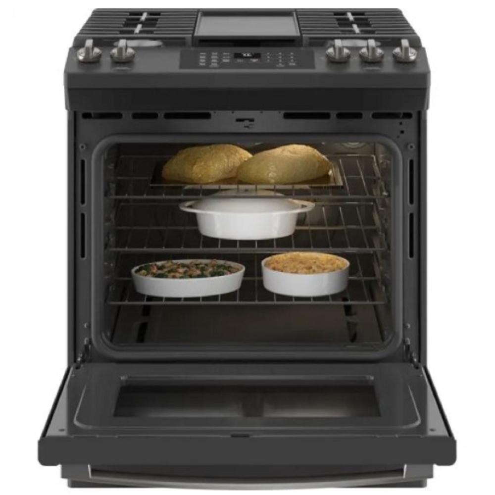 GE Appliances JGS760FPDS 30" 5.6 cu.ft. Black Slate SlideIn Gas Range with 5 Sealed Burners and