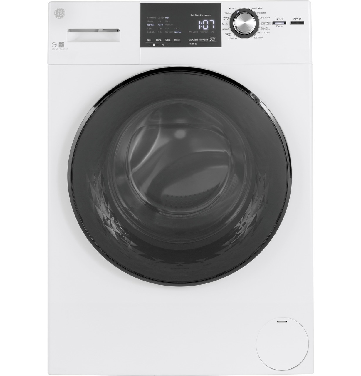 GE Appliances GFW148SSMWW 24" 2.4cu.ft. Front Load Washer with Steam - White