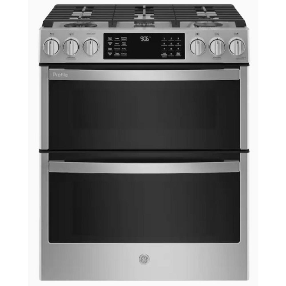 GE Appliances PGS960YPFS 30" Stainless Steel 6.7 Cu. Ft. Slide-In Double Oven Gas Range with 5 Burners