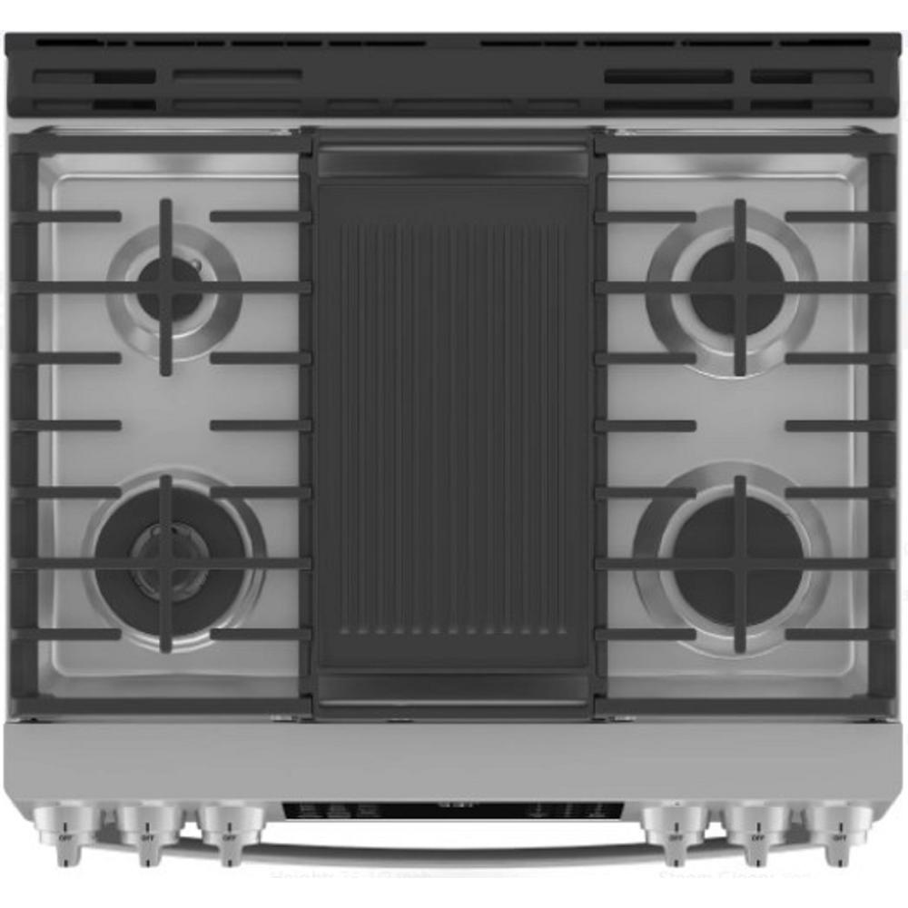 GE Appliances P2S930YPFS 30" 5.6 cu.ft. Stainless Steel Duel Fuel Slide-In Gas Range