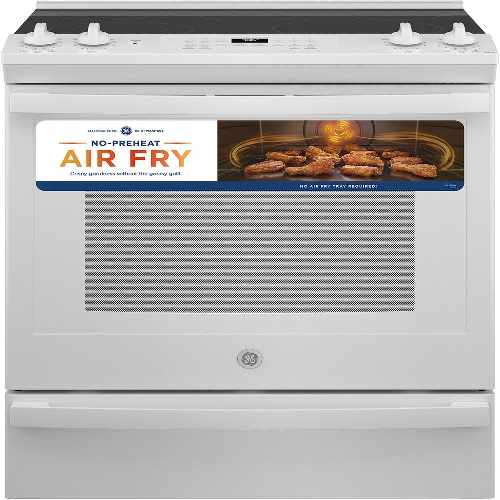 GE Appliances JS760DPWW 30" 5.3 cu.ft. White Slide-In Electric Range with 5 Burners and Air Fryer