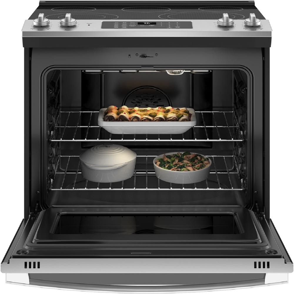 GE Appliances JS760SPSS 30" 5.3 cu.ft. Stainless Steel Slide-In Electric Range with 5 Burners and Air Fryer