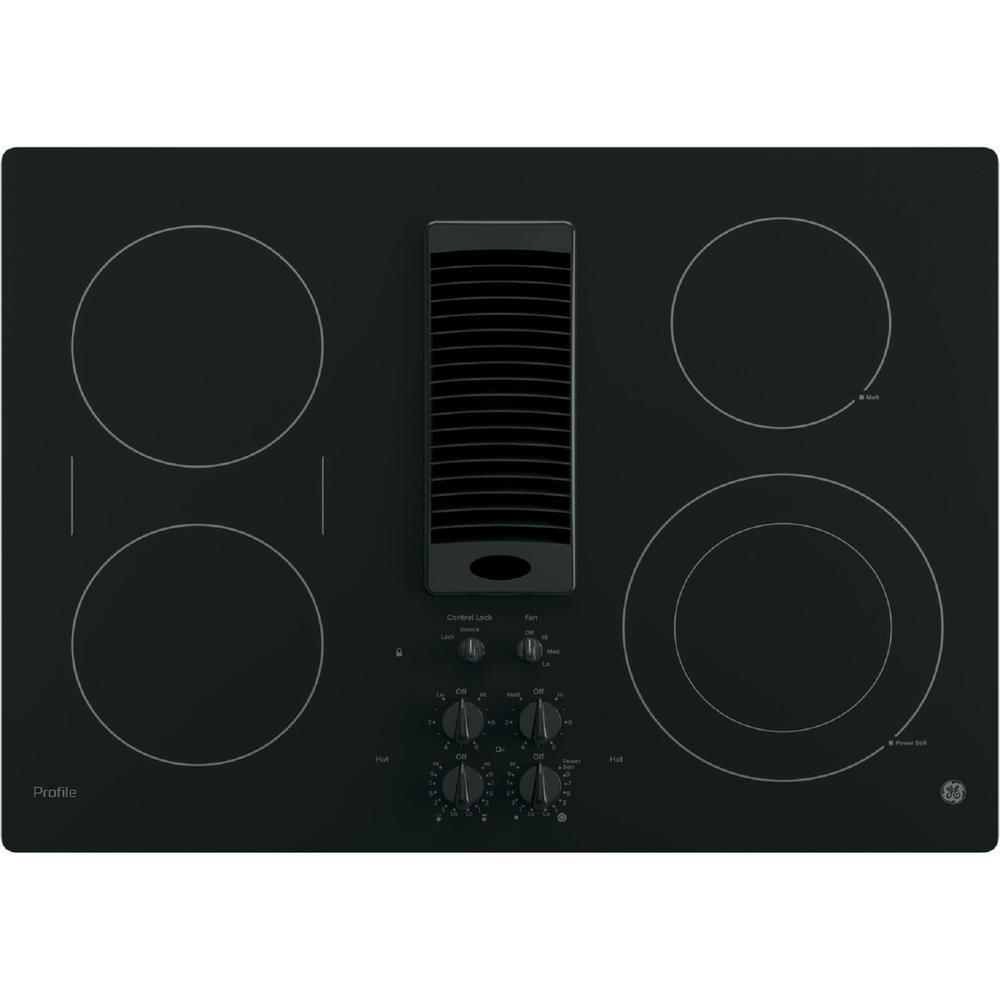 GE Appliances PP9830DRBB GE Profile 30" Downdraft Electric Cooktop - Black on Black