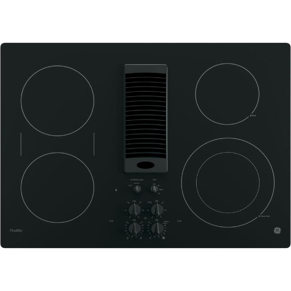 GE Appliances PP9830DRBB GE Profile 30" Downdraft Electric Cooktop Black on Black